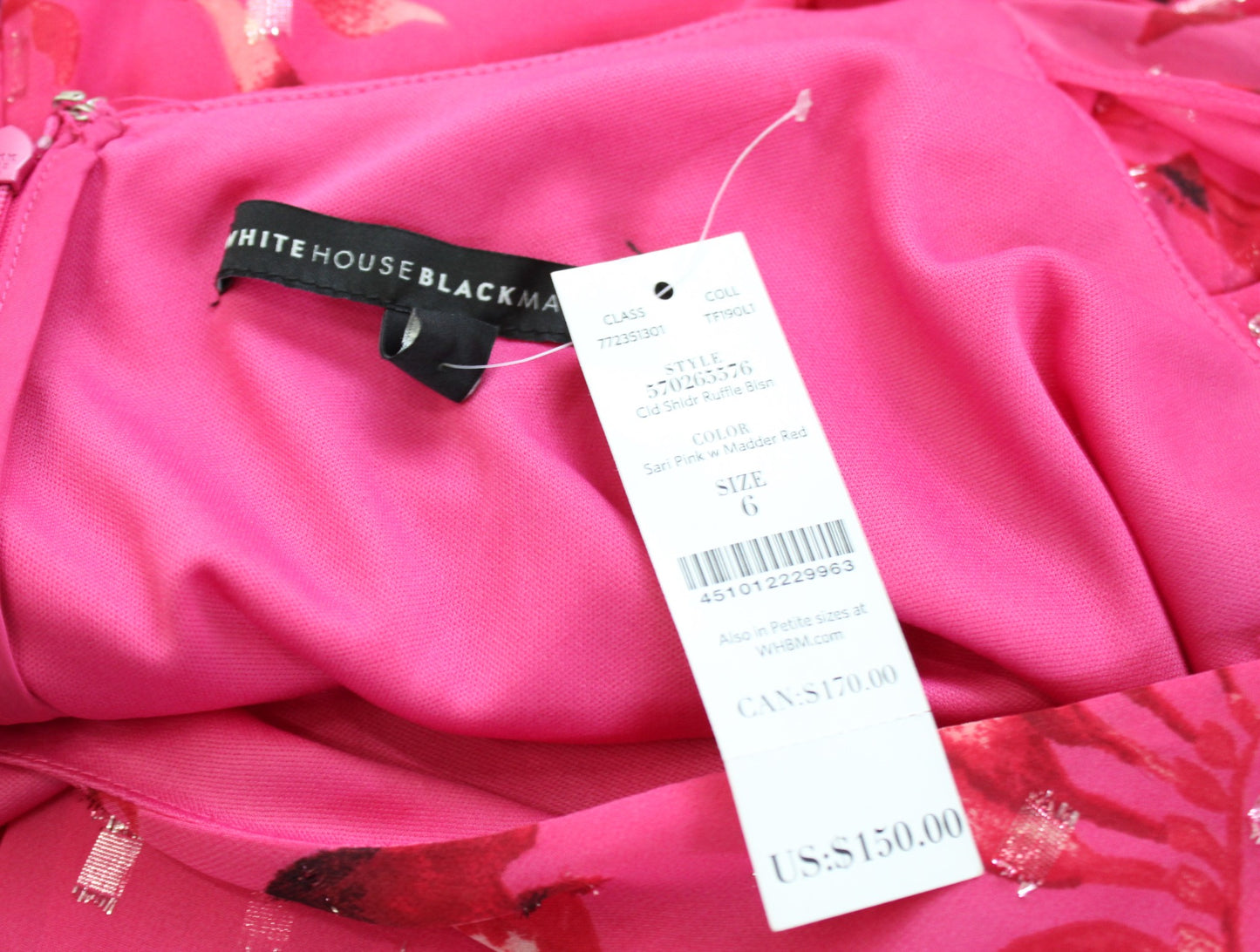 NWT White House Black Market Pink Metallic Floral Cold Shoulder Dress Size 6