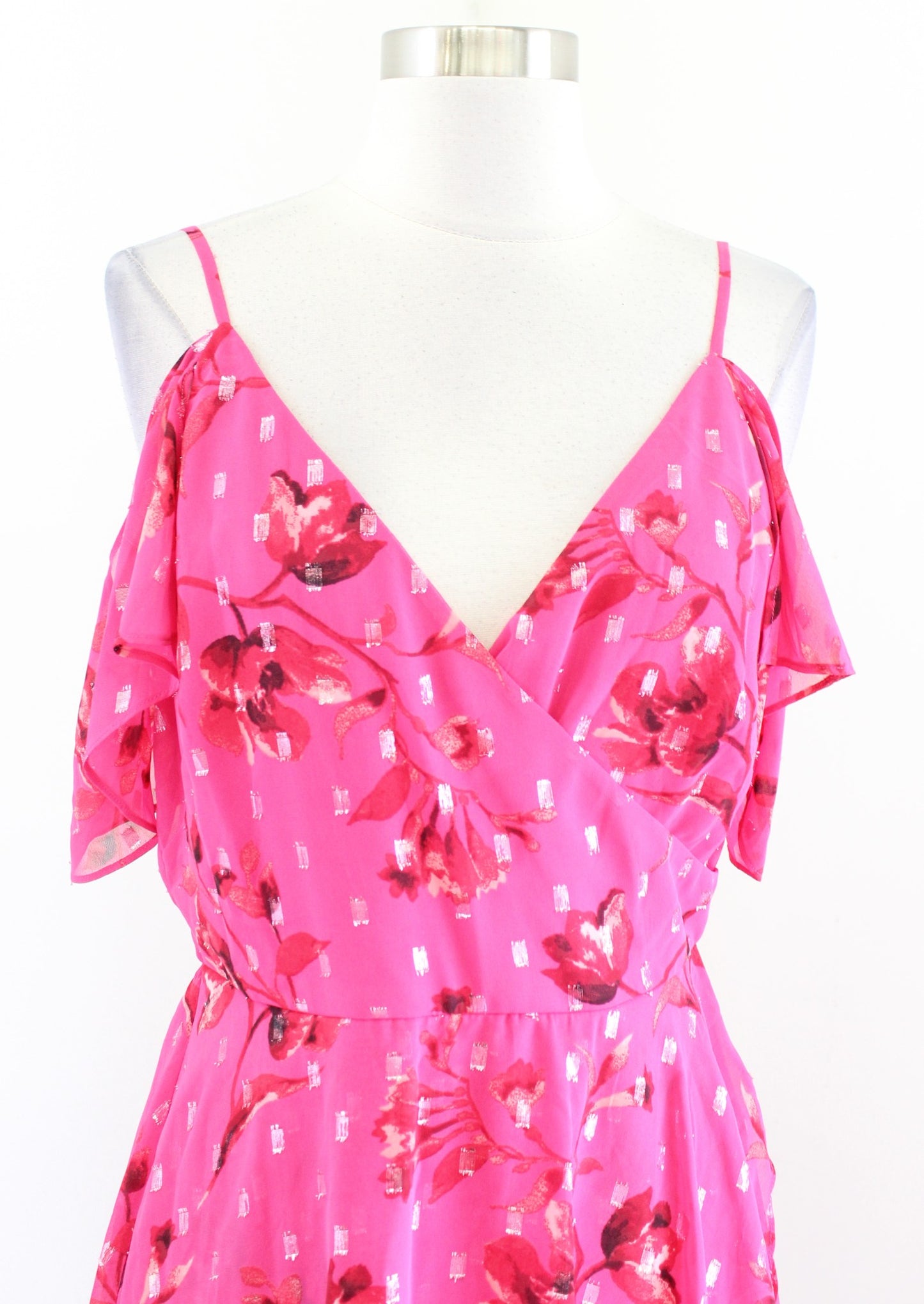 NWT White House Black Market Pink Metallic Floral Cold Shoulder Dress Size 6
