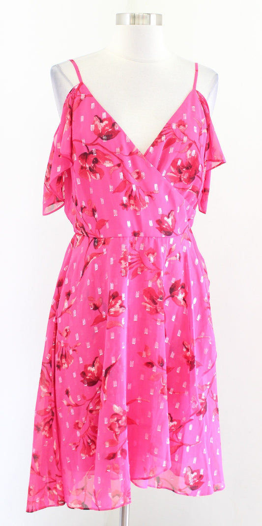 NWT White House Black Market Pink Metallic Floral Cold Shoulder Dress Size 6