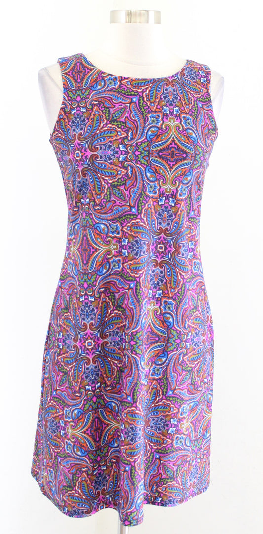 Jude Connally Blue Pink Colorful Paisley Print Jude Cloth Sleeveless Dress Sz XS