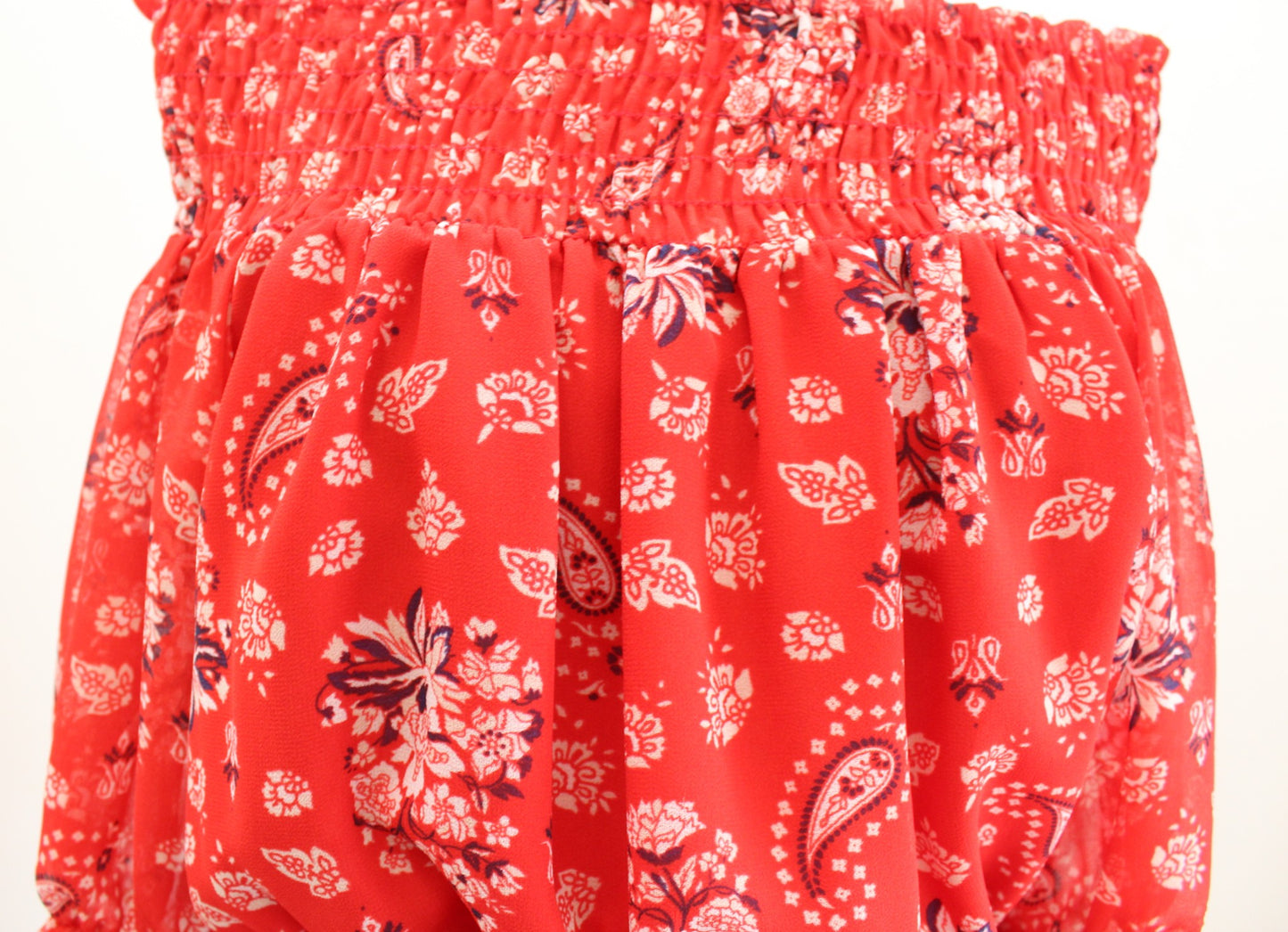 Misa Los Angeles Darla Red Paisley Print Smocked Off the Shoulder Mini Dress S