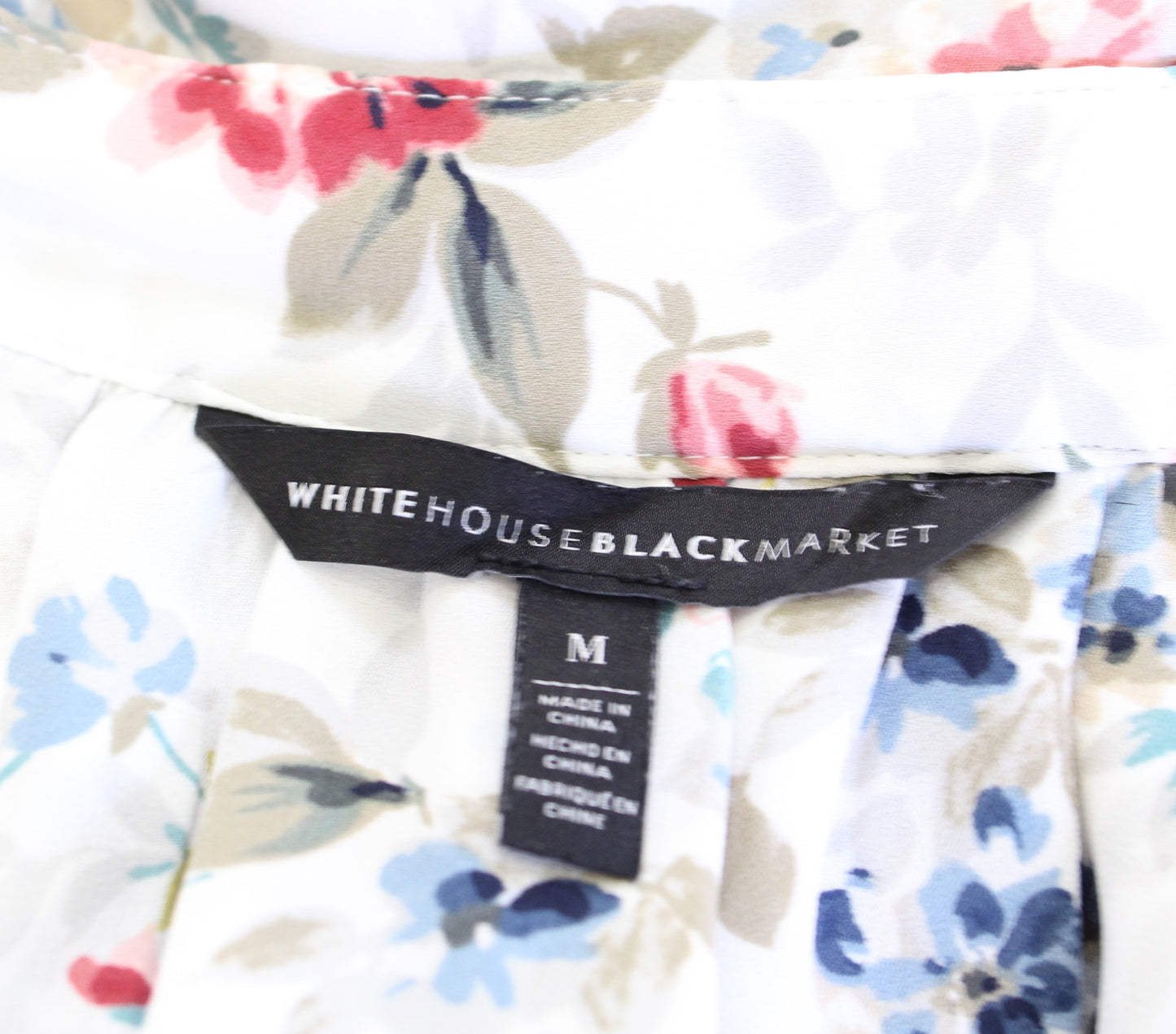 White House Black Market Floral Ruffle Tie Neck Lace Trim Shell Top Blouse Sz M