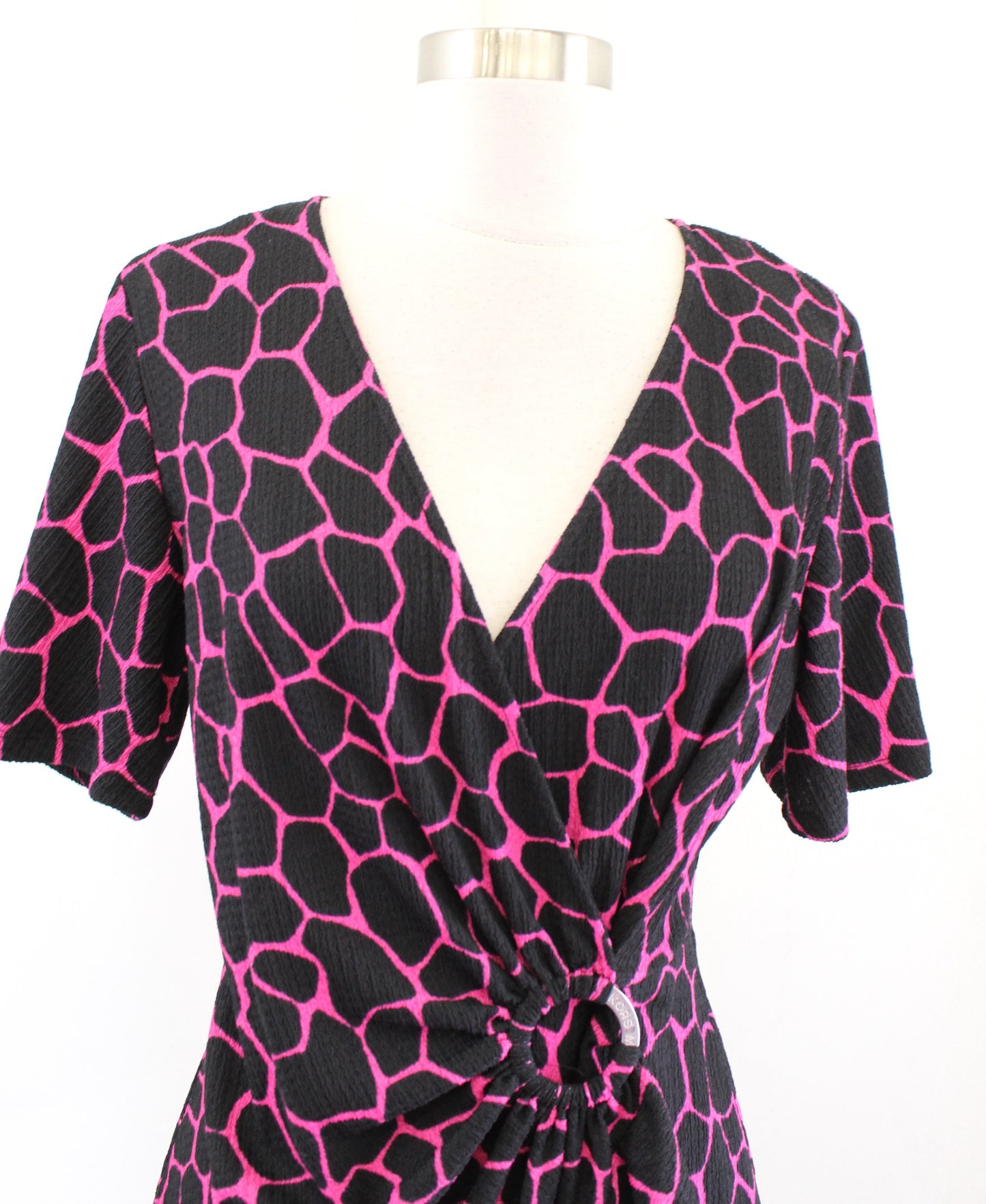 NWT Michael Kors Black Pink Ruffle Faux Wrap Dress Size S Giraffe Print Flounce