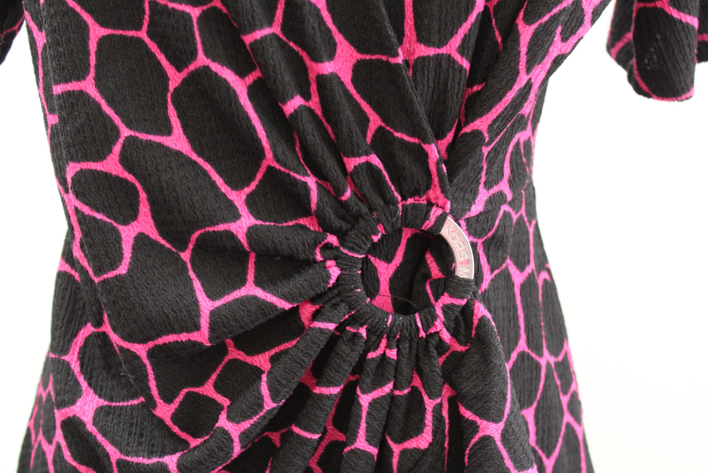 NWT Michael Kors Black Pink Ruffle Faux Wrap Dress Size S Giraffe Print Flounce