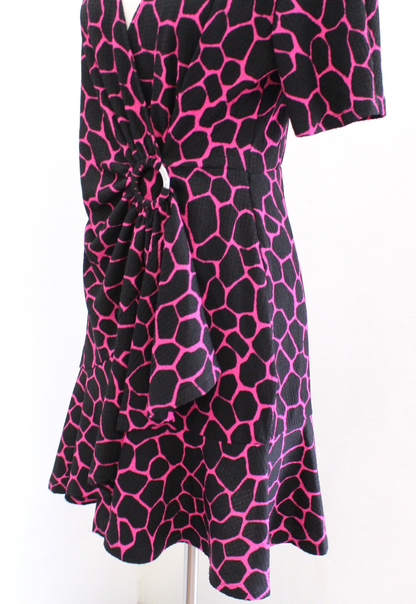 NWT Michael Kors Black Pink Ruffle Faux Wrap Dress Size S Giraffe Print Flounce