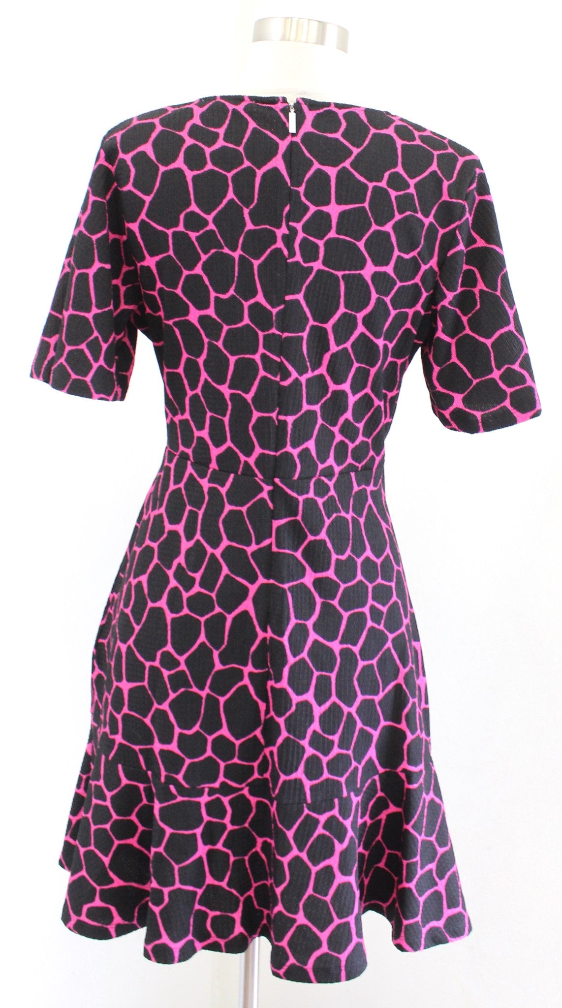 NWT Michael Kors Black Pink Ruffle Faux Wrap Dress Size S Giraffe Print Flounce