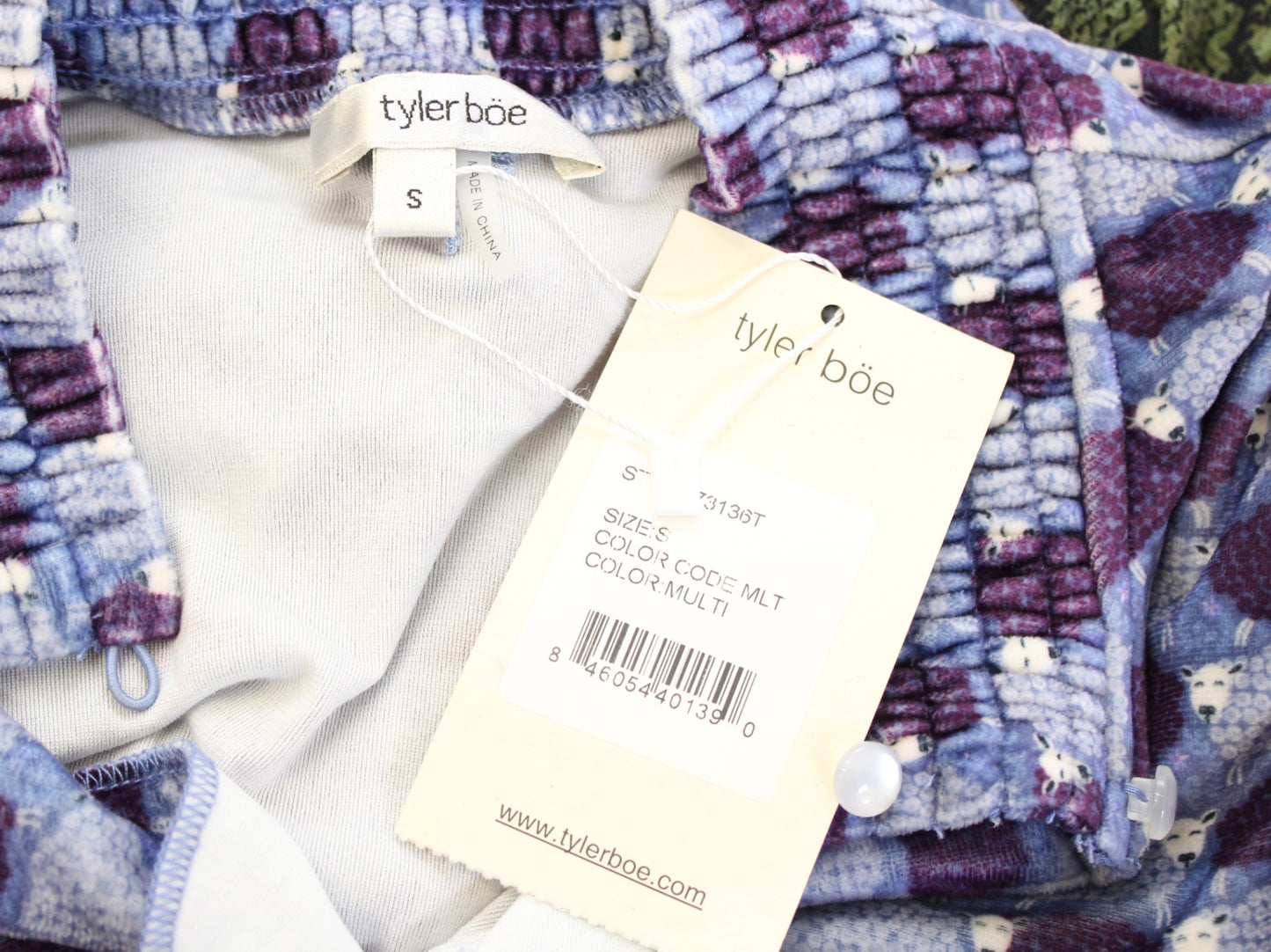NWT New Tyler Boe Mia Counting Sheep Printed Velvet Shift Dress Size S Blue