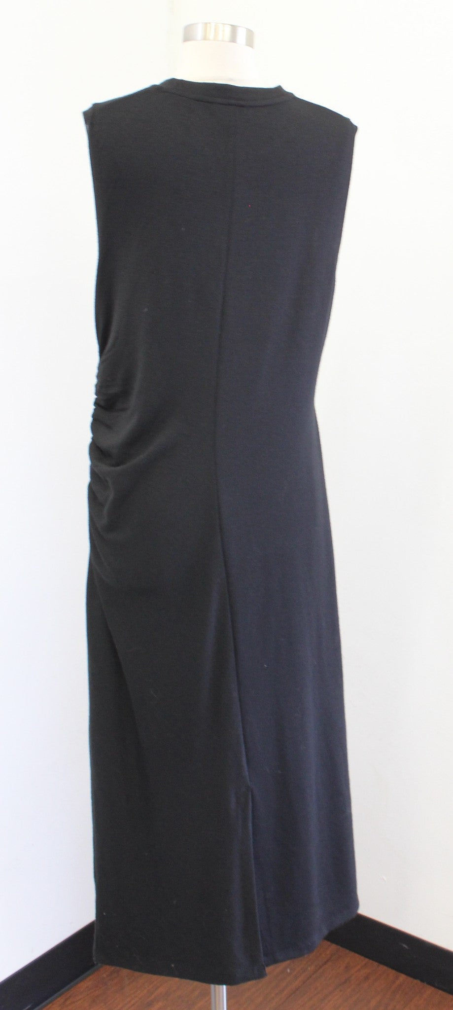 VINCE Womens Solid Black Gathered Ruched Waist Sleeveless Midi Dress Size XL