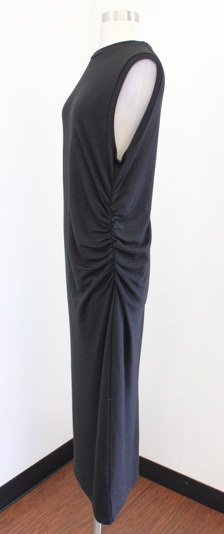 VINCE Womens Solid Black Gathered Ruched Waist Sleeveless Midi Dress Size XL