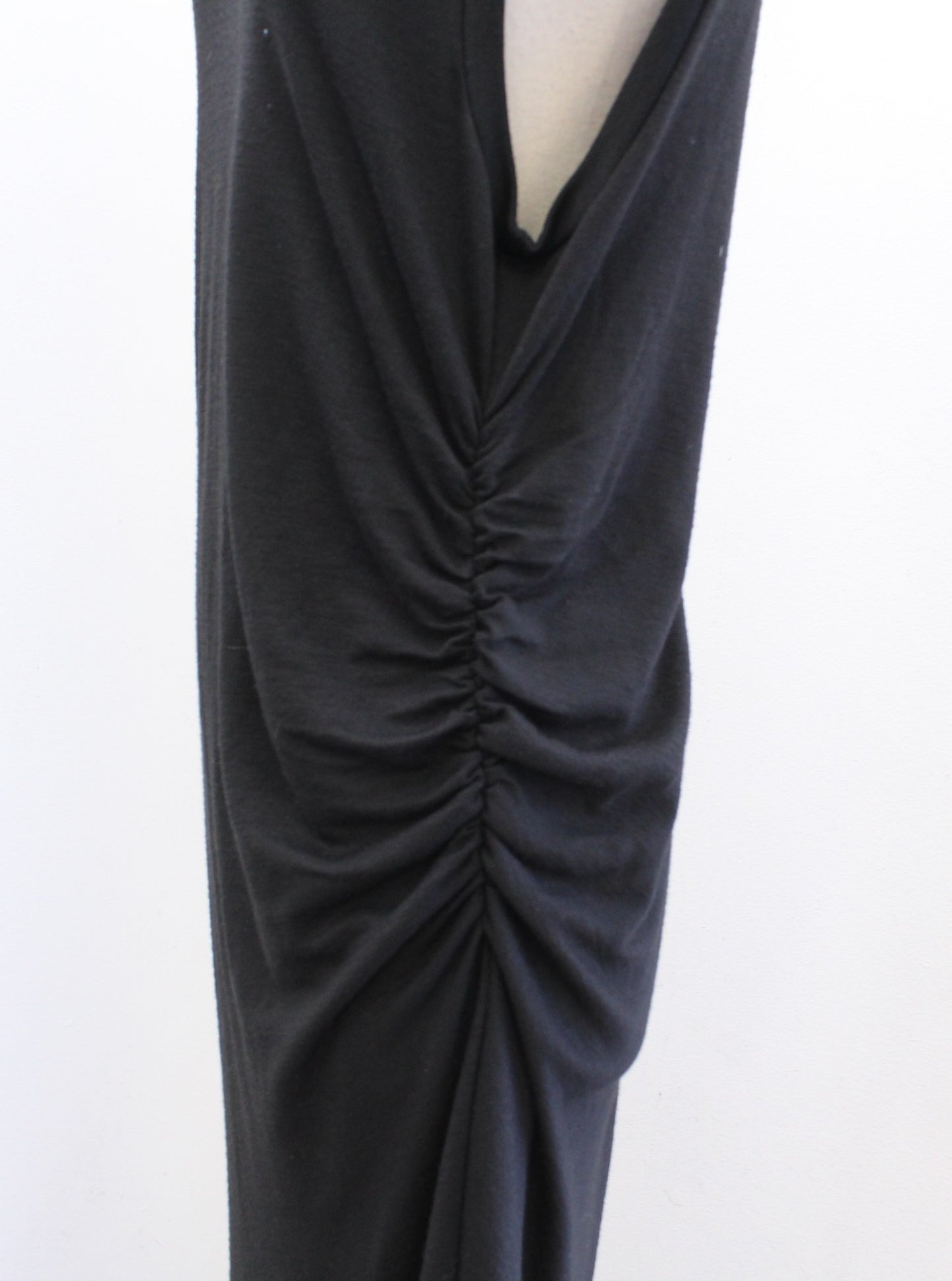 VINCE Womens Solid Black Gathered Ruched Waist Sleeveless Midi Dress Size XL