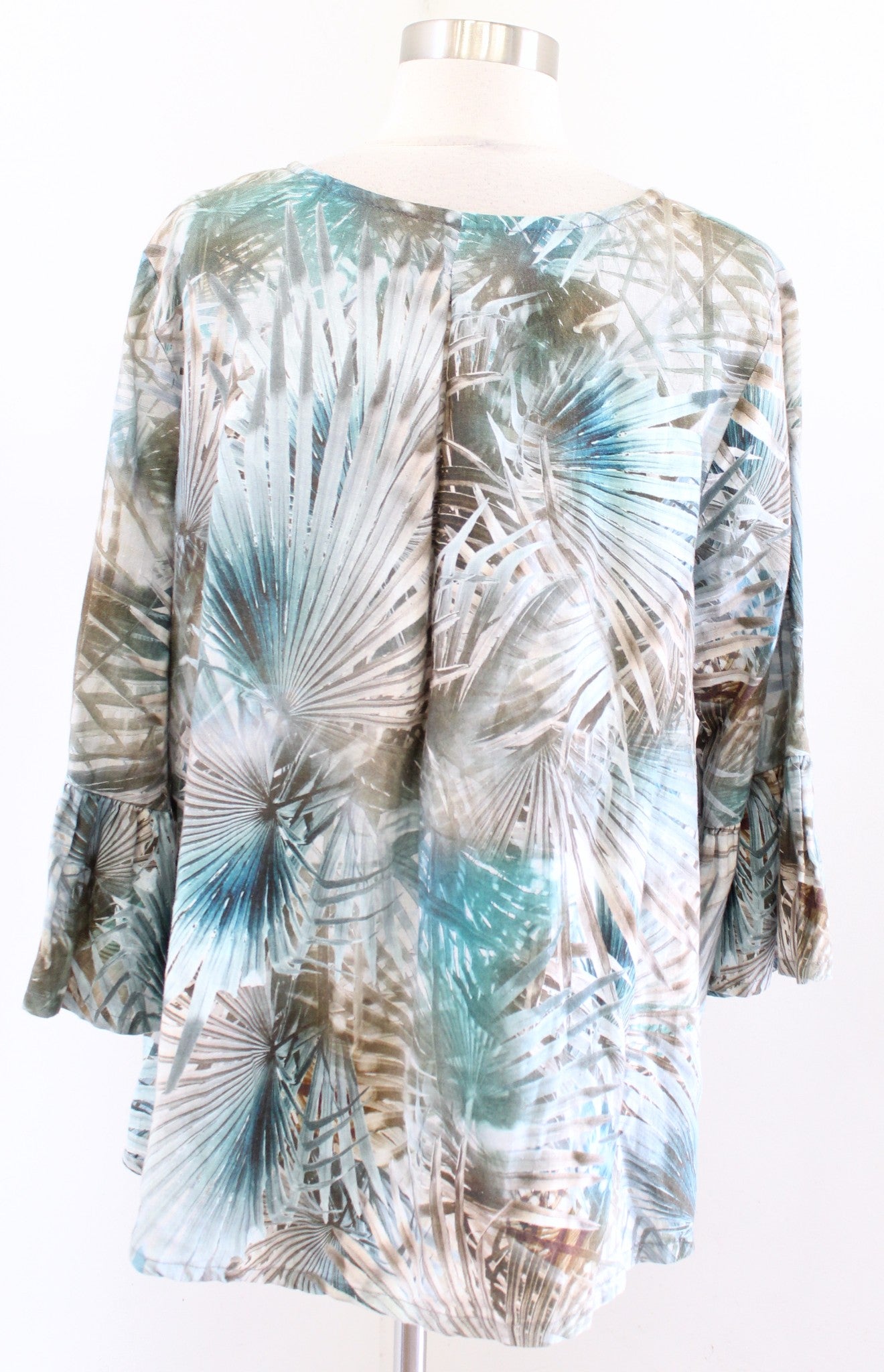 Bryn Walker 100% Linen Palm Leaf Floral Hi Lo Blouse Top Size S Blue-Green