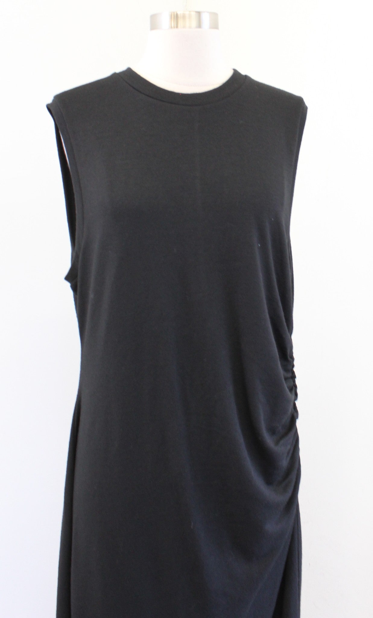 VINCE Womens Solid Black Gathered Ruched Waist Sleeveless Midi Dress Size XL