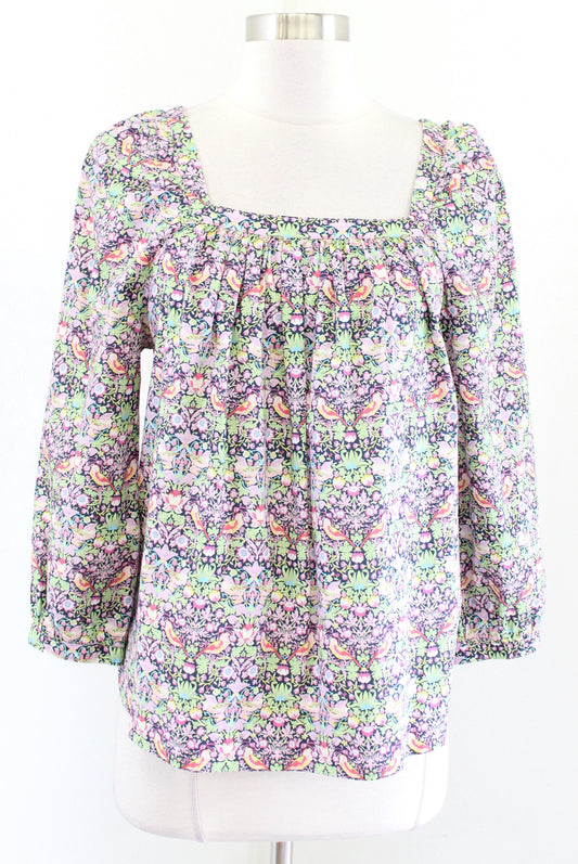 J Crew Liberty of London Penny Strawberry Thief Square Neck Top Blouse Size 4