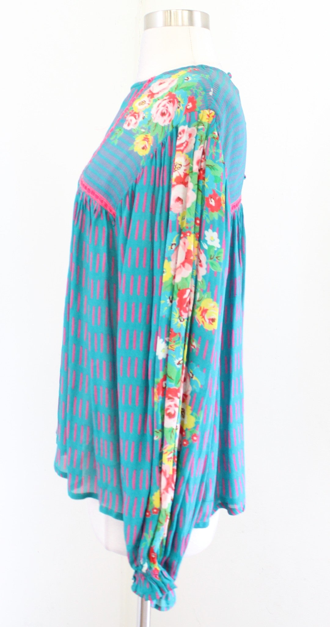 Blank London Bl^nk Anthropologie Miranda Floral Peasant Blouse Top Size S Blue