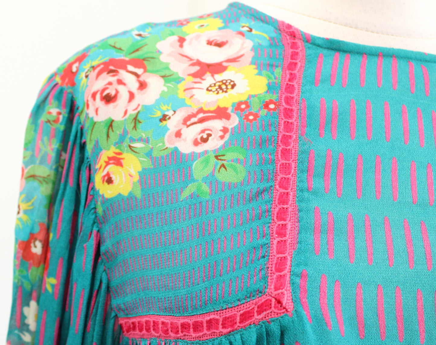 Blank London Bl^nk Anthropologie Miranda Floral Peasant Blouse Top Size S Blue