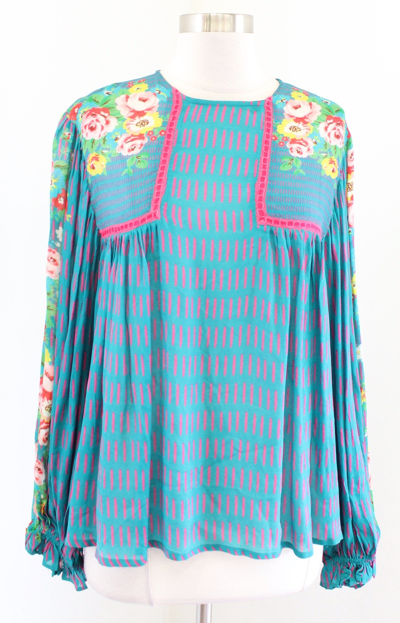 Blank London Bl^nk Anthropologie Miranda Floral Peasant Blouse Top Size S Blue