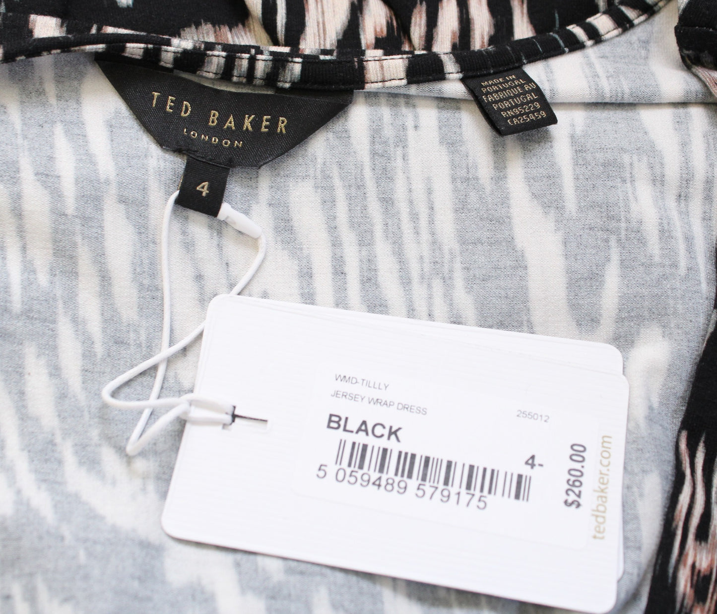 NWT $260 Ted Baker Tilly Animal Print Jersey Wrap-Look Puff Sleeve Dress Size 4