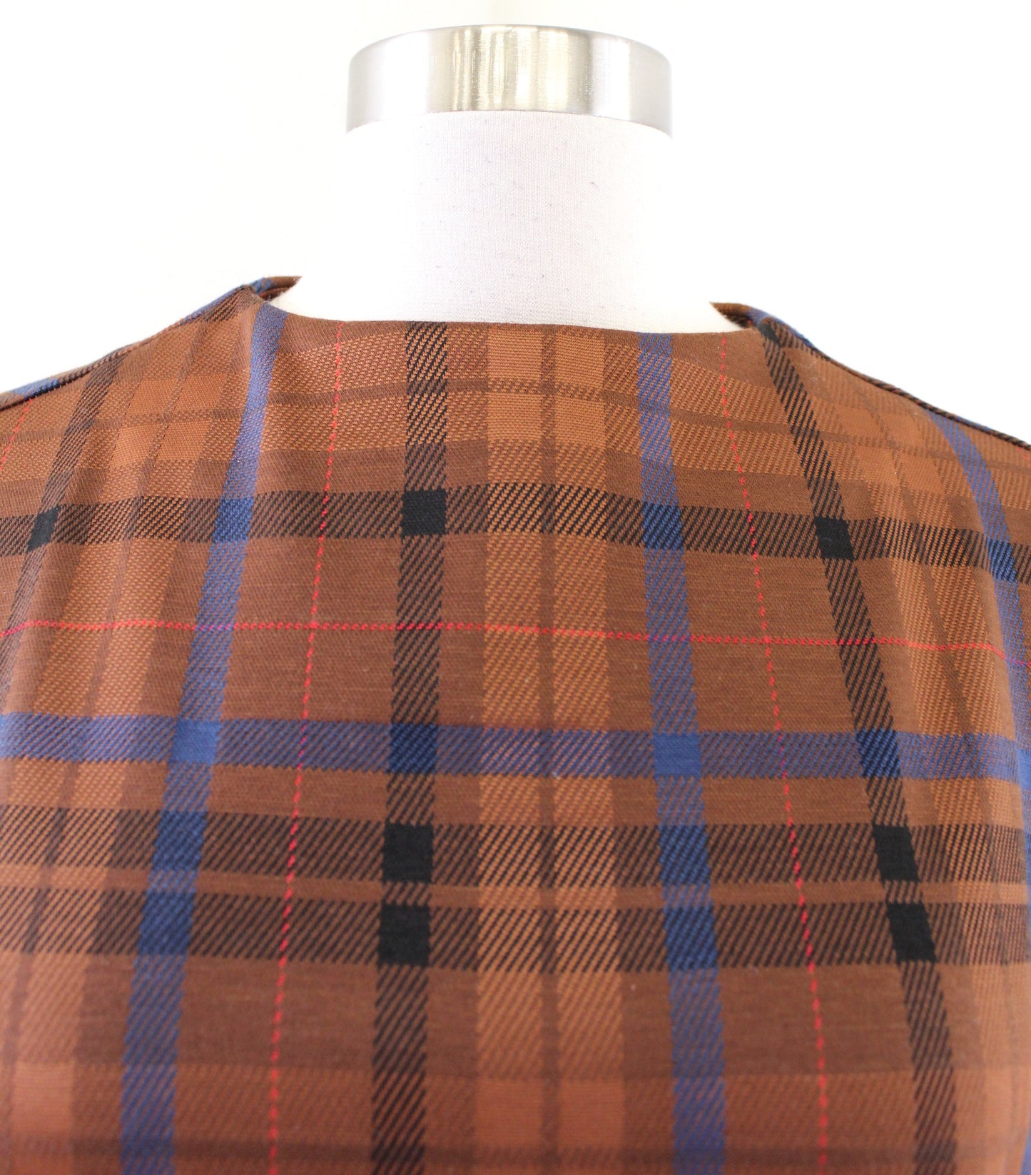 NWT Ann Taylor Plaid Mock Neck Tie Waist Top Blouse Size S Brown Blue Career