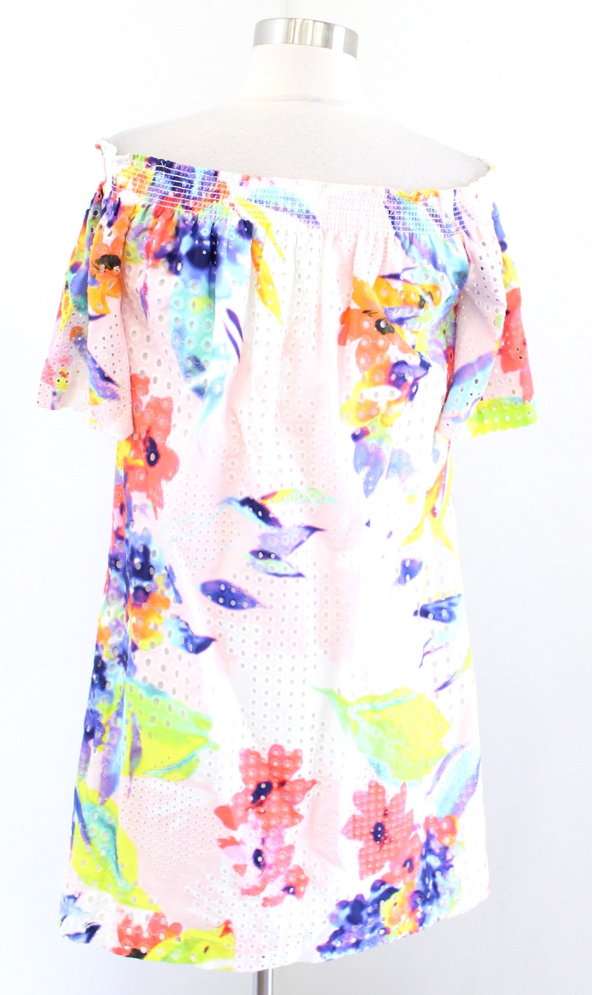 Trina Turk Savilla Abstract Floral Eylet Off the Shoulder Shift Dress Size S