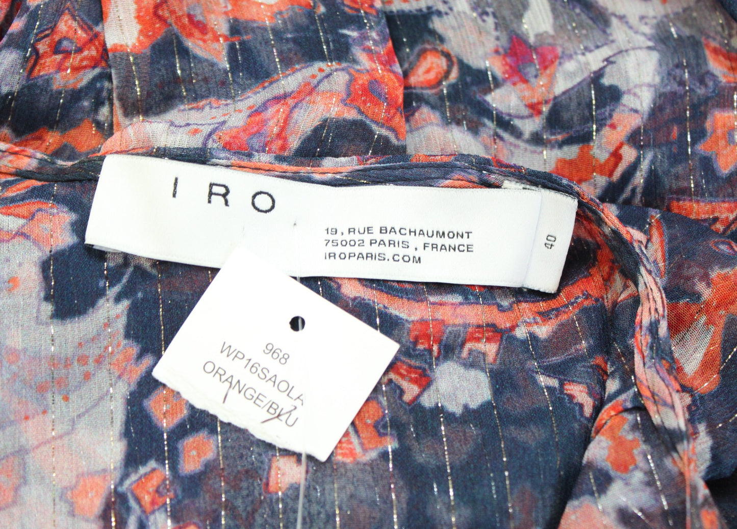 New IRO Saola Metallic Wrap Effect Peplum Top Blouse Size 40 Blue Paisley NWOT