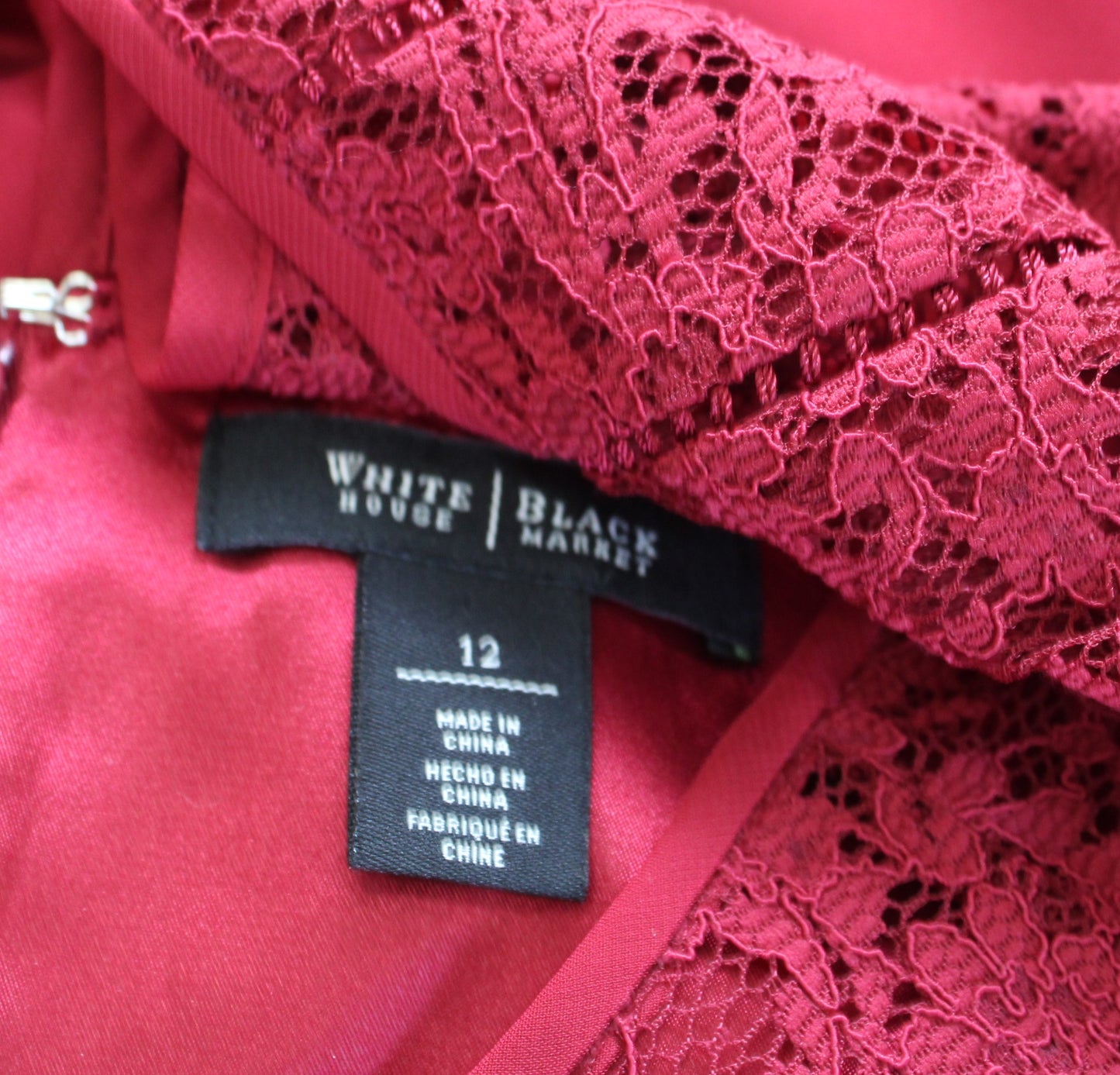 White House Black Market Red Lace Neckline Cap Sleeve Shift Dress Cocktail Sz 12