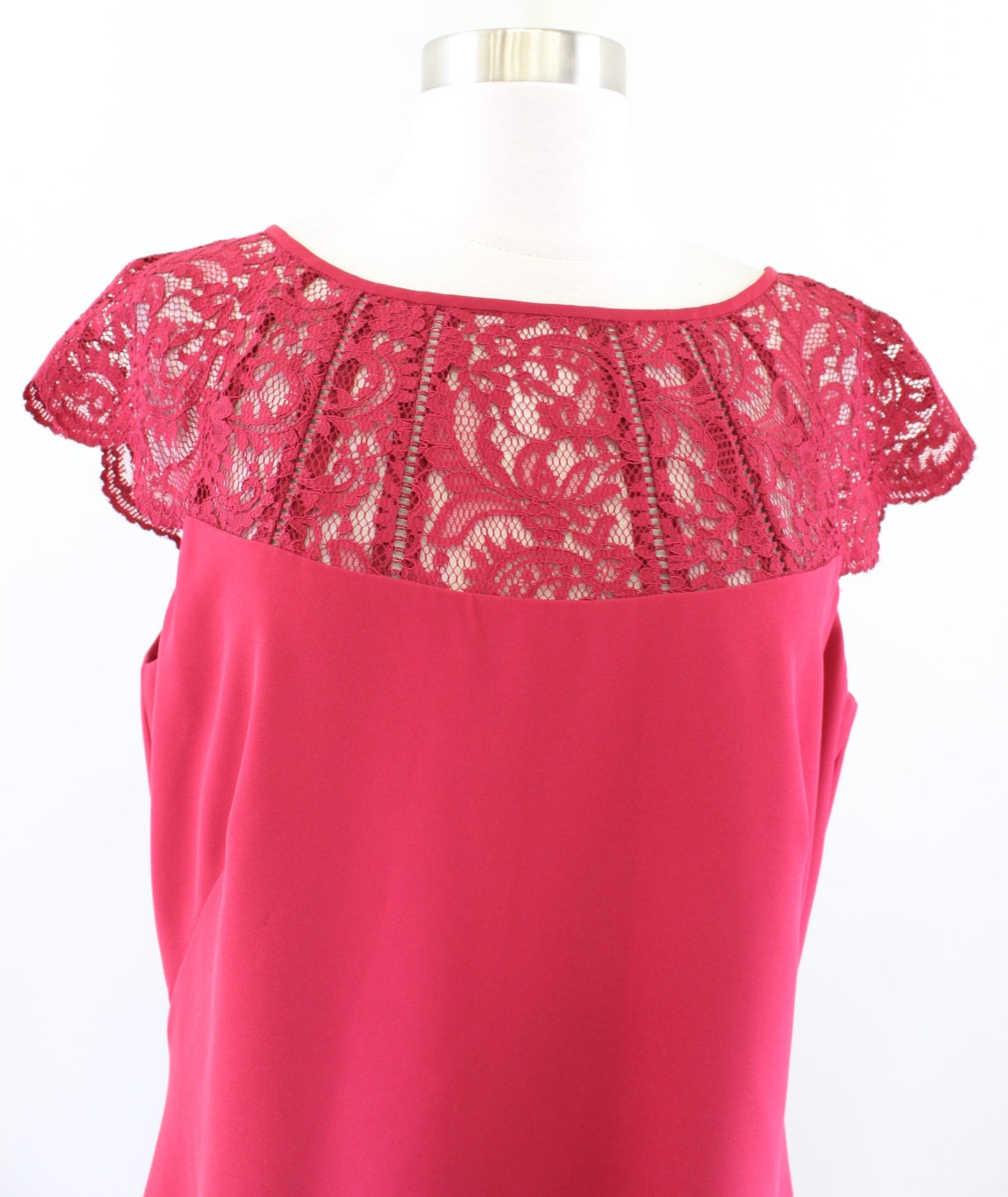 White House Black Market Red Lace Neckline Cap Sleeve Shift Dress Cocktail Sz 12
