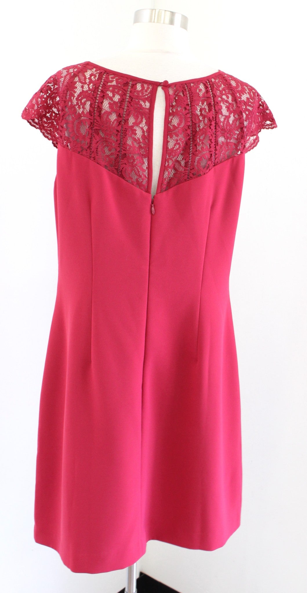 White House Black Market Red Lace Neckline Cap Sleeve Shift Dress Cocktail Sz 12