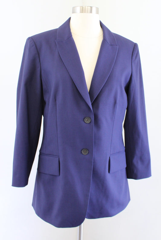 MM Lafleur Womens Solid Navy Blue Wool Blend Blazer Suit Jacket Size 8 Career