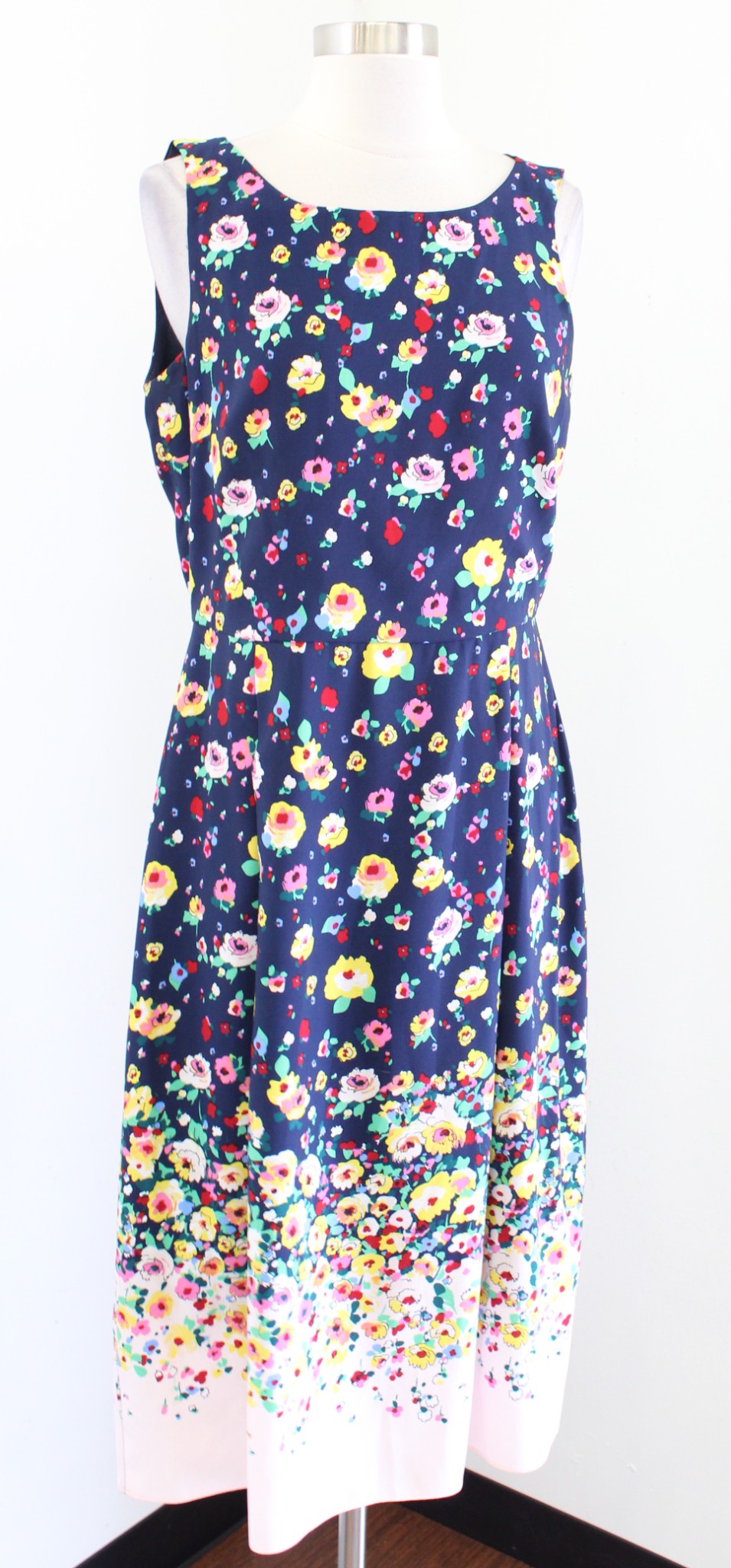 Karl Lagerfeld Navy Blue Colorful Floral Print Sleeveless Sheath Dress Sz 6 Midi