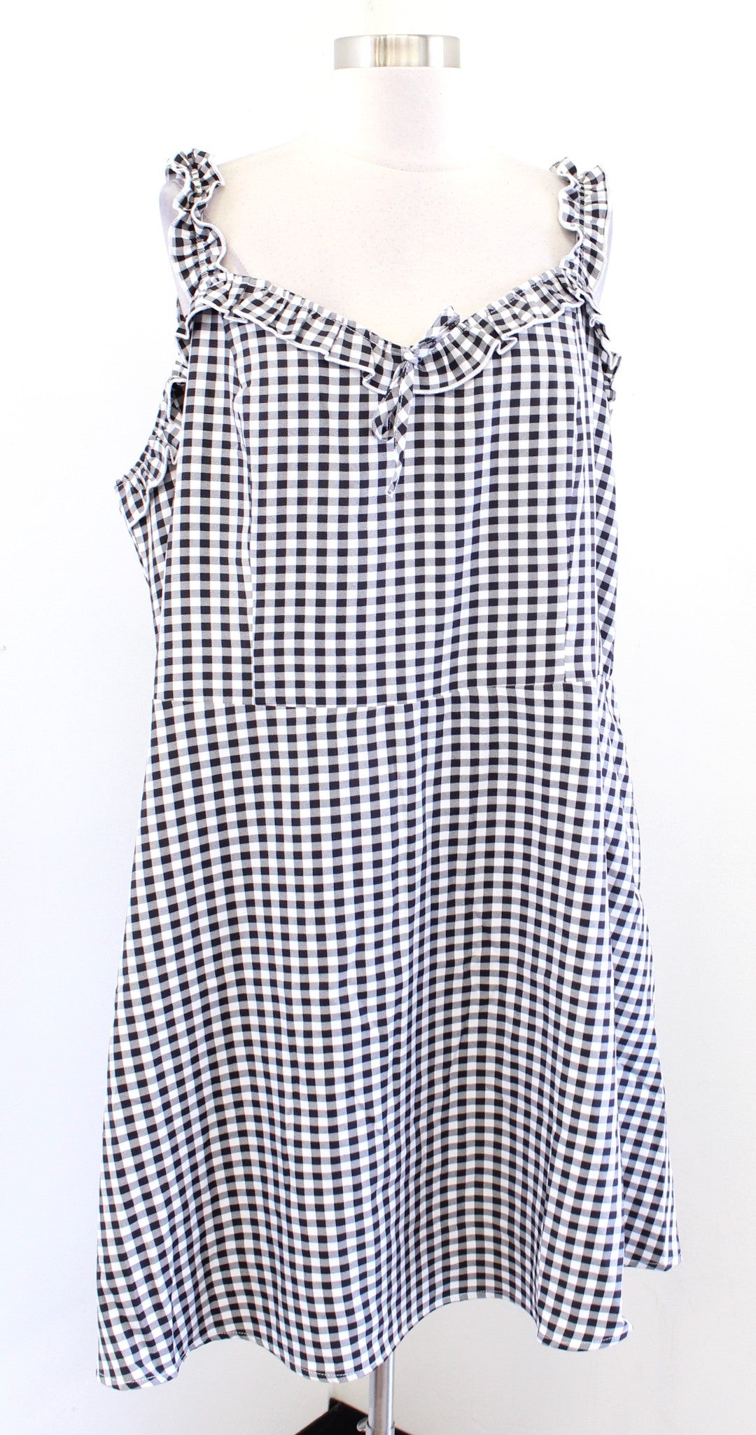 NWT City Chic Plus Black White Gingham Plaid Ruffle Trim Mini Dress Size 22