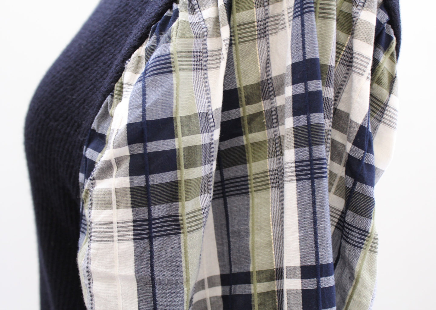 Veronica Beard Leila Plaid Puff Sleeve Ribbed Knit Sweater Top Size XL Wool