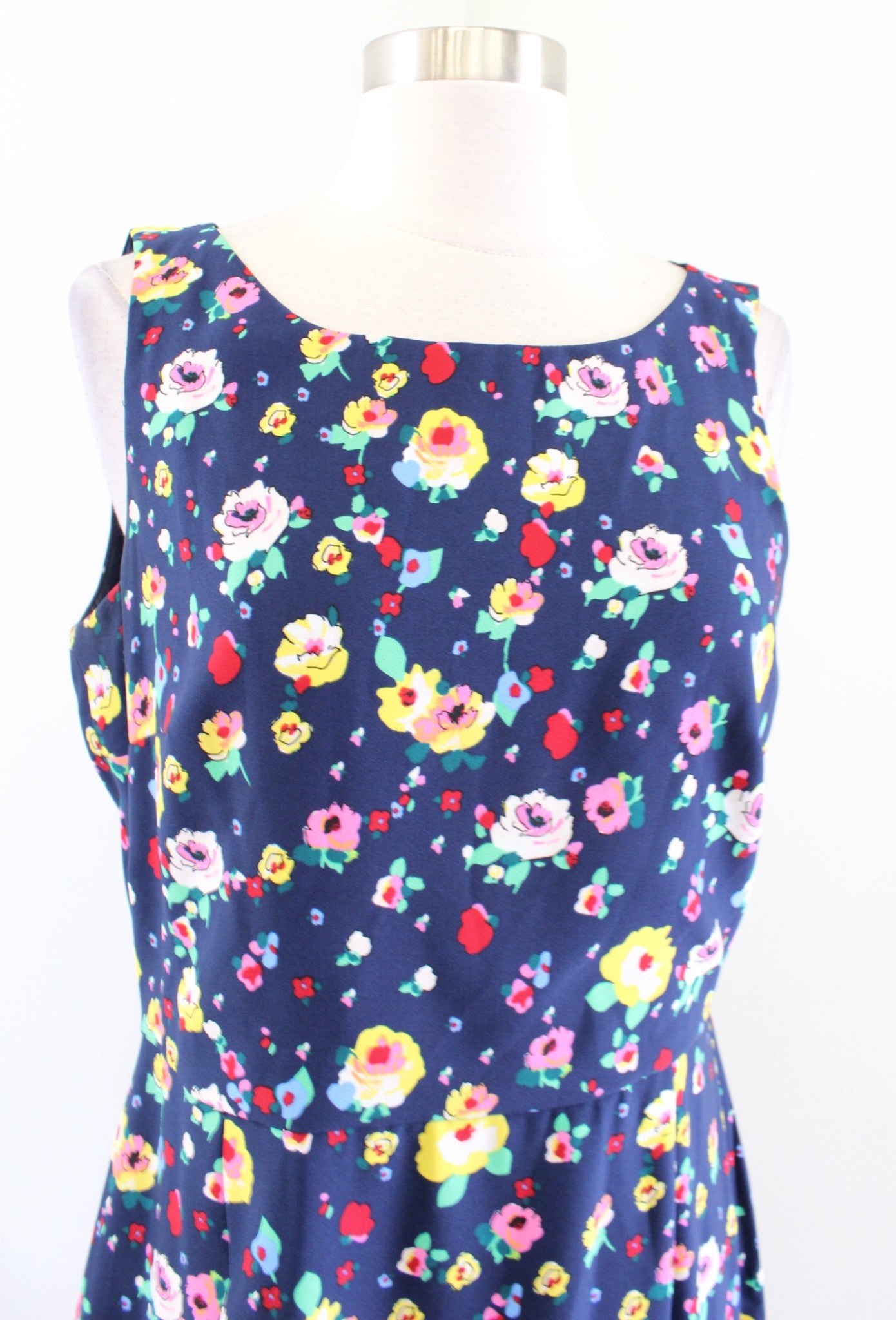 Karl Lagerfeld Navy Blue Colorful Floral Print Sleeveless Sheath Dress Sz 6 Midi