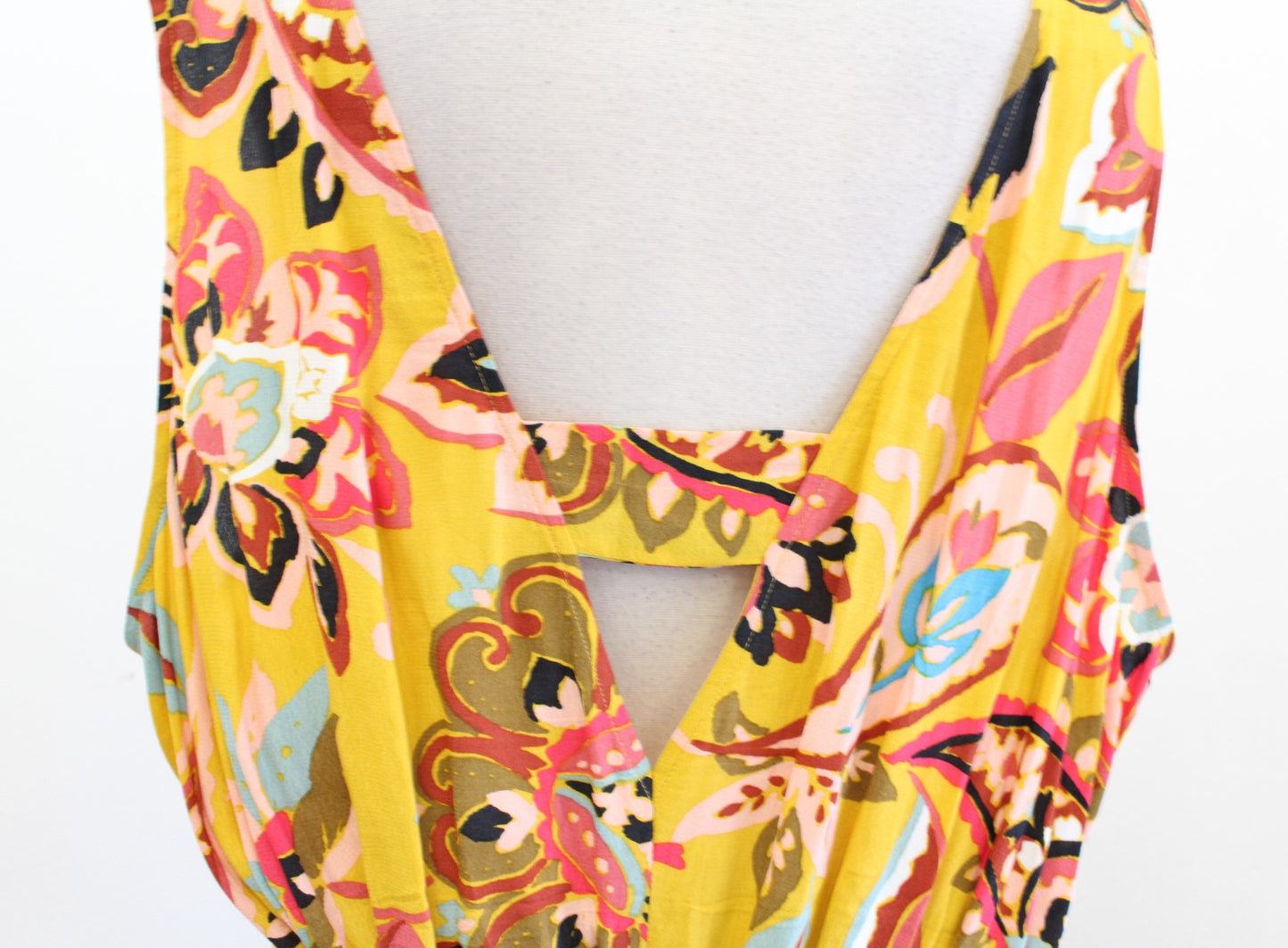 Ann Taylor Loft Plus Saffron Yellow Paisley Floral Tie Waist Maxi Dress Size 20
