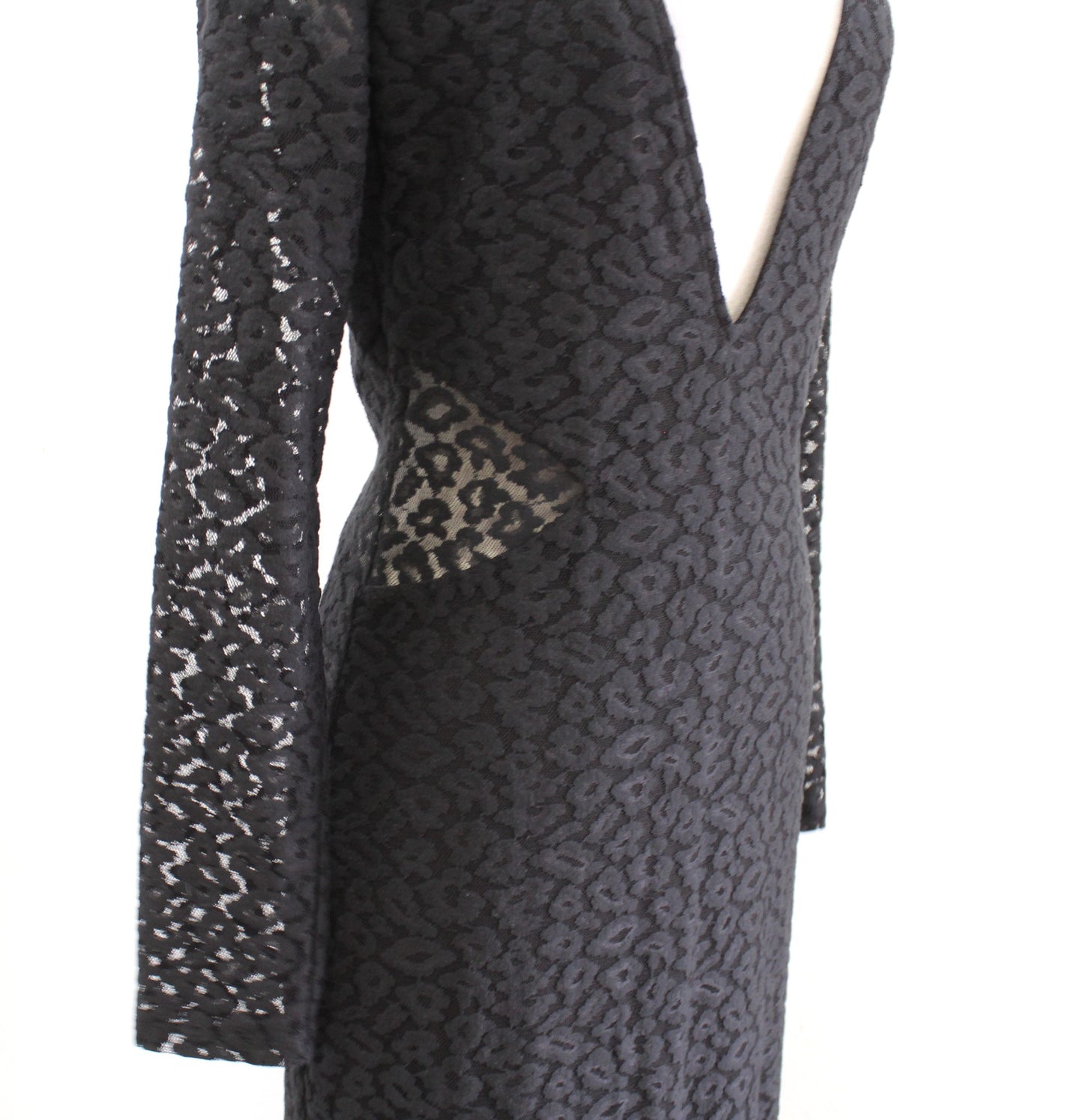House of Harlow x Revolve Black Plunge V Neck Leopard Mesh Cutout Maxi Dress S