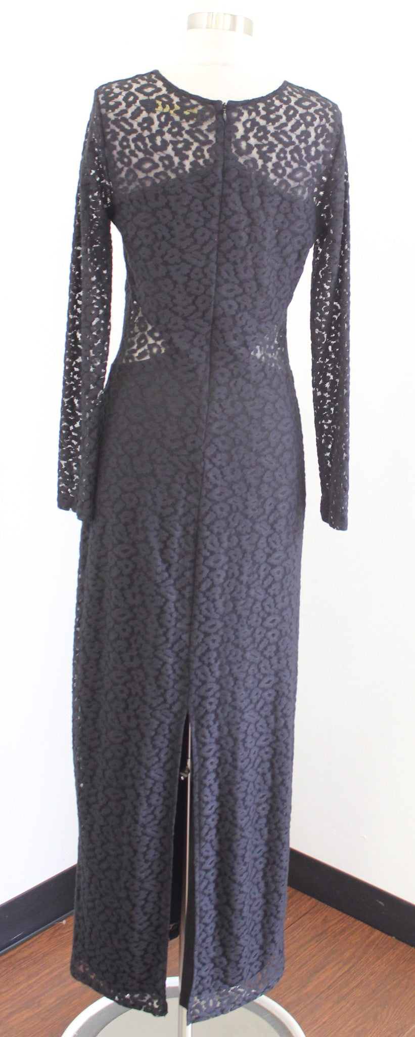House of Harlow x Revolve Black Plunge V Neck Leopard Mesh Cutout Maxi Dress S