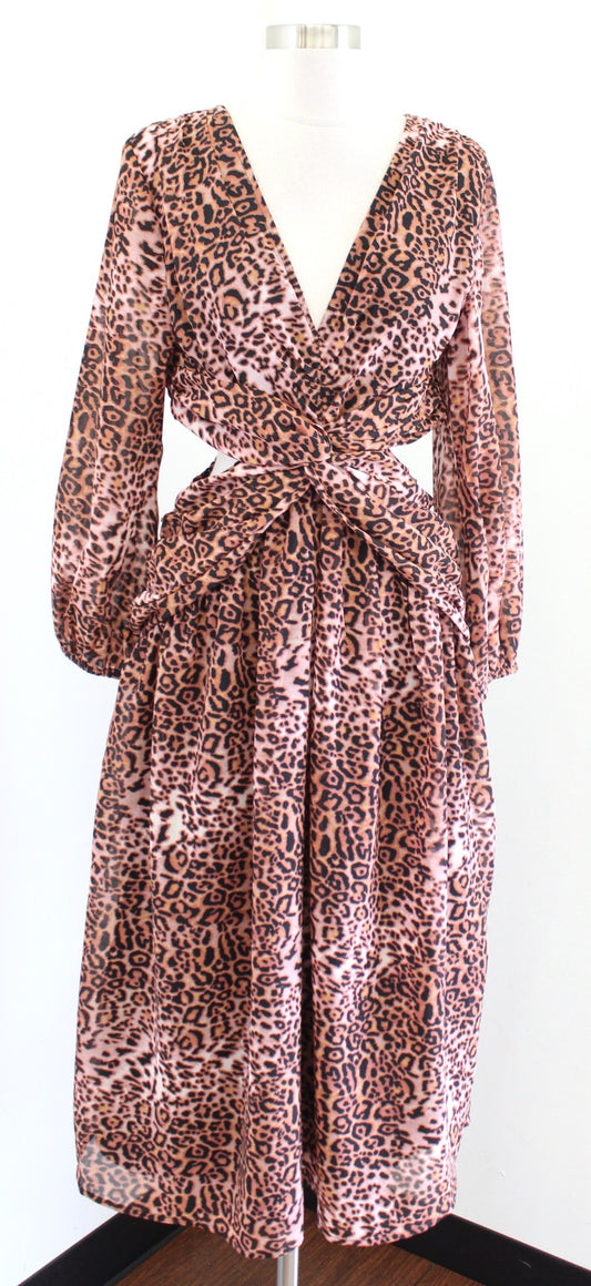 Ranna Gill Anthropologie Leopard Print Cutout Side Midi Maxi Dress Size S