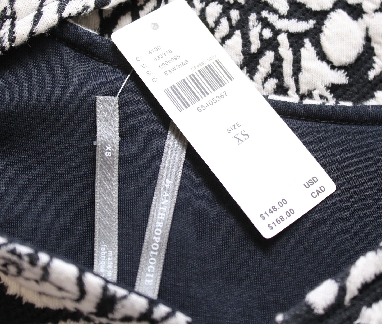 NWT by Anthropologie Black White Floral Jacquard Cutout Midi Dress Size XS