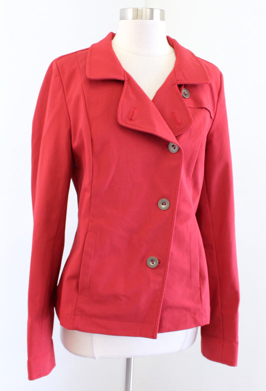 Nina McLemore Womens Solid Red Asymmetric Button Front Blazer Jacket Size 6