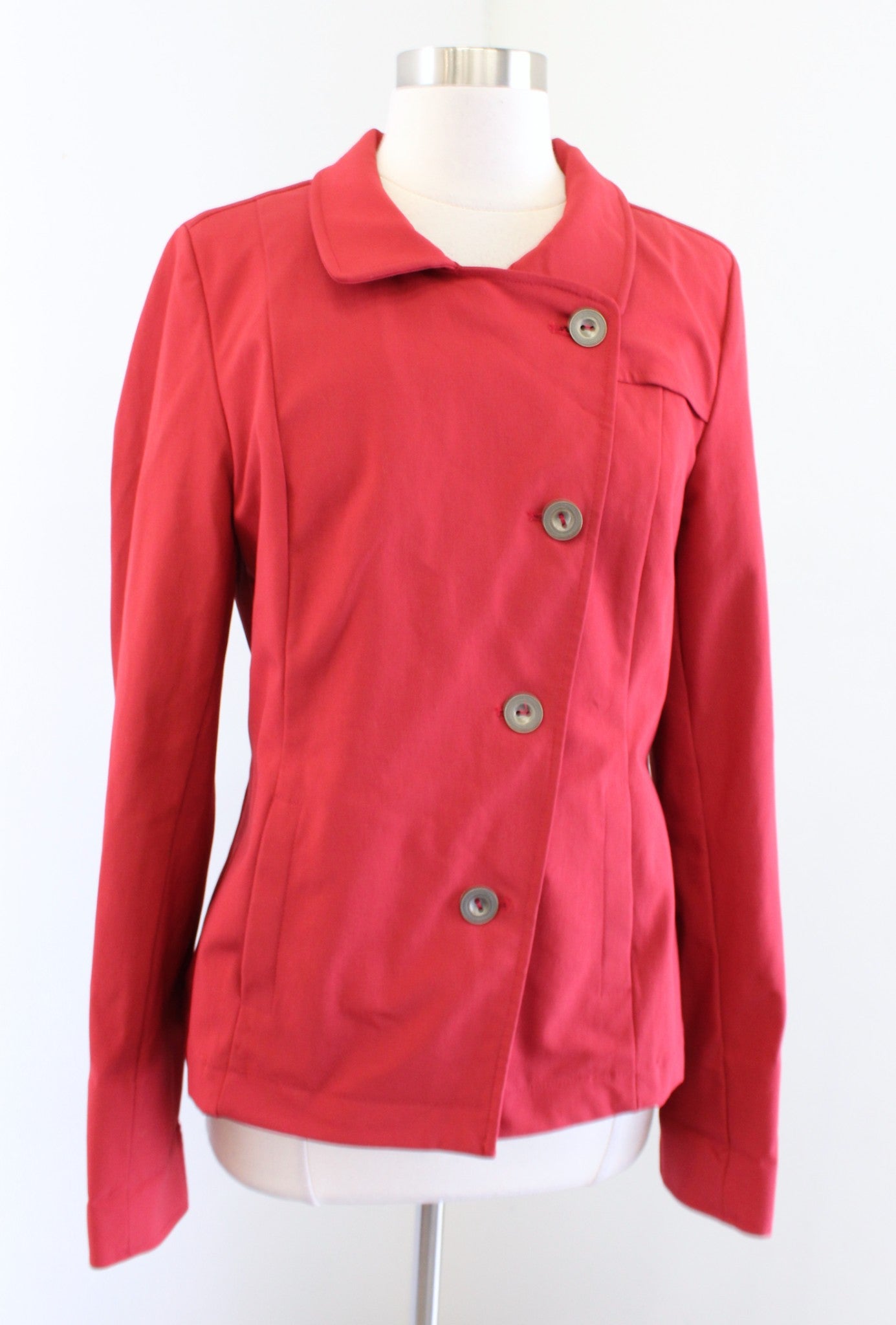 Nina McLemore Womens Solid Red Asymmetric Button Front Blazer Jacket Size 6