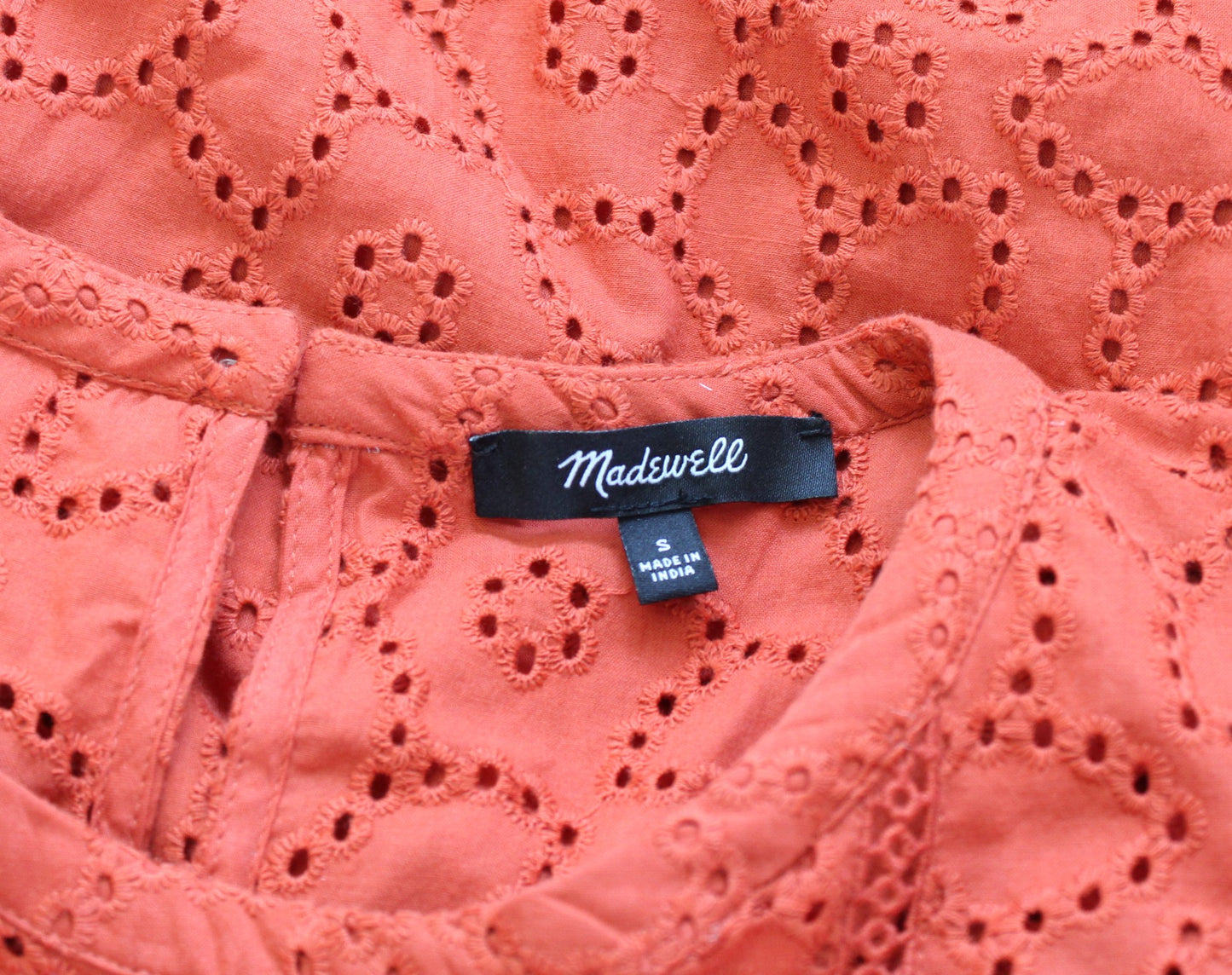 Madewell Burnt Orange Floral Ruffle Sleeve Eyelet Swing Shift Mini Dress Size S