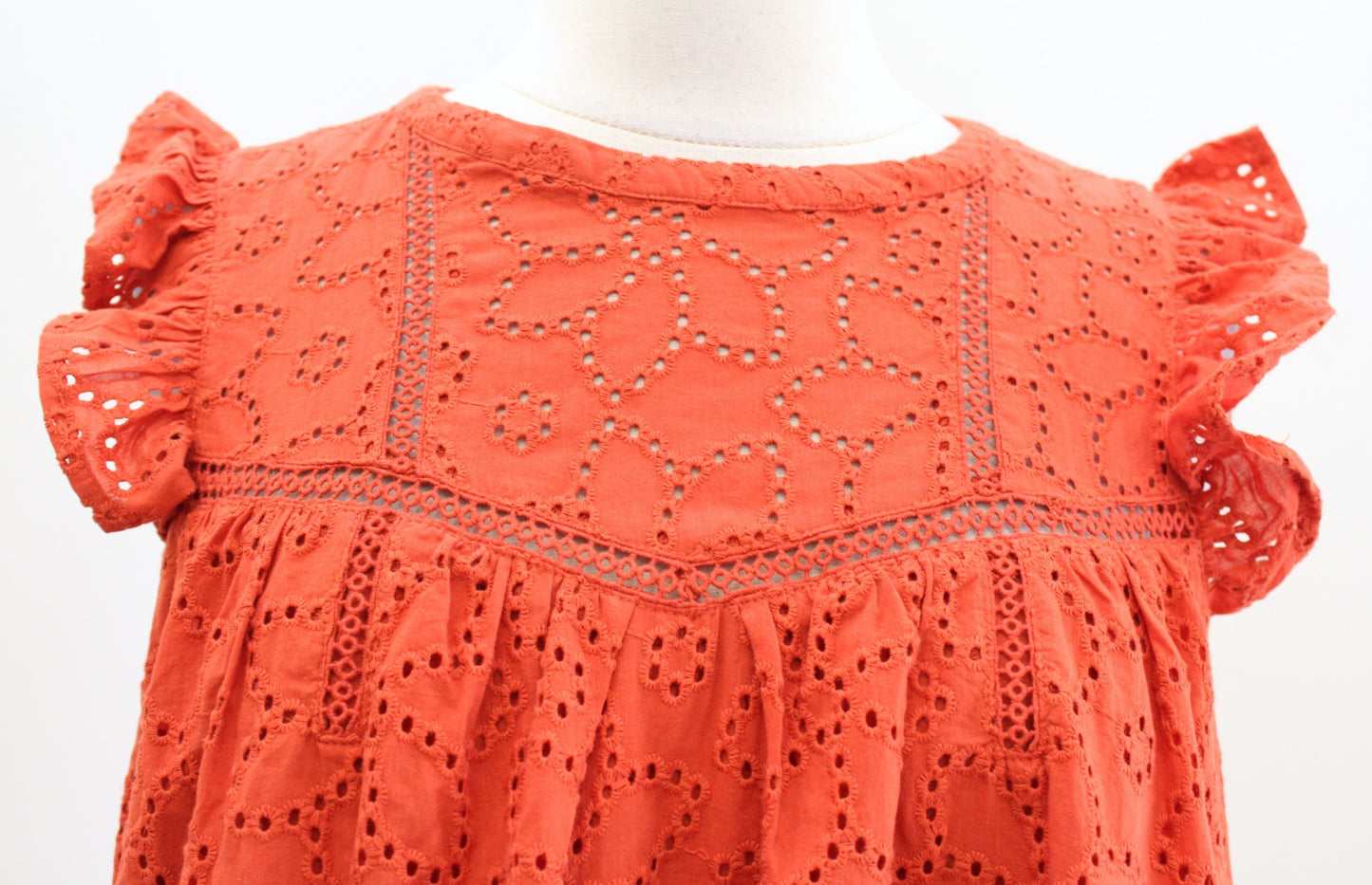 Madewell Burnt Orange Floral Ruffle Sleeve Eyelet Swing Shift Mini Dress Size S
