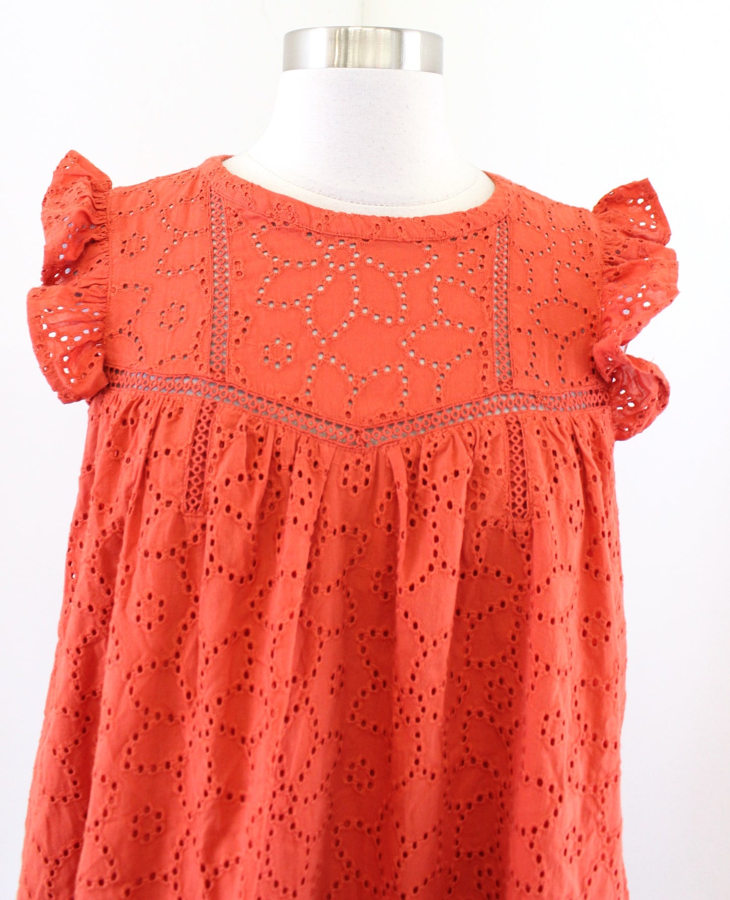 Madewell Burnt Orange Floral Ruffle Sleeve Eyelet Swing Shift Mini Dress Size S