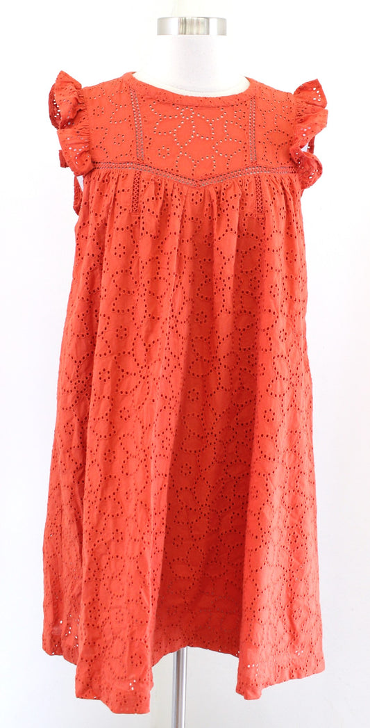 Madewell Burnt Orange Floral Ruffle Sleeve Eyelet Swing Shift Mini Dress Size S