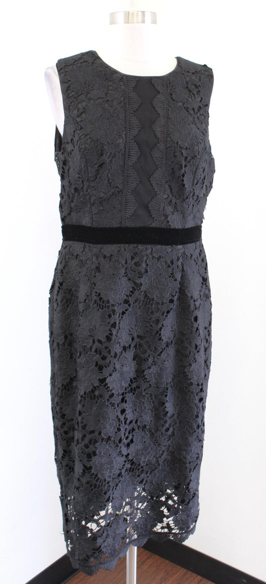 White House Black Market Black Lace Velvet Trim Sheath Dress Size 10 Sleeveless