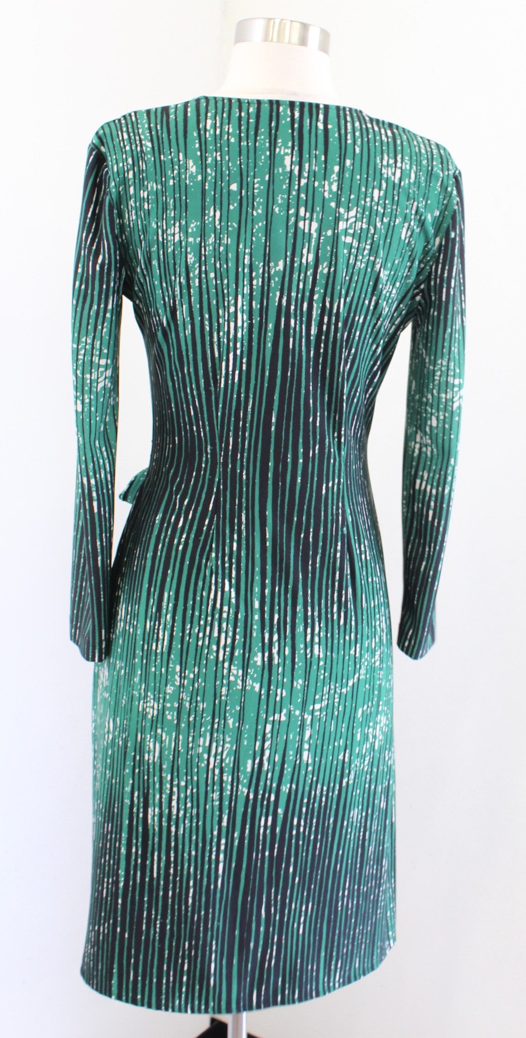 BCBG Max Azria Adele Green Black White Printed Stripe Jersey Wrap Dress Size XS