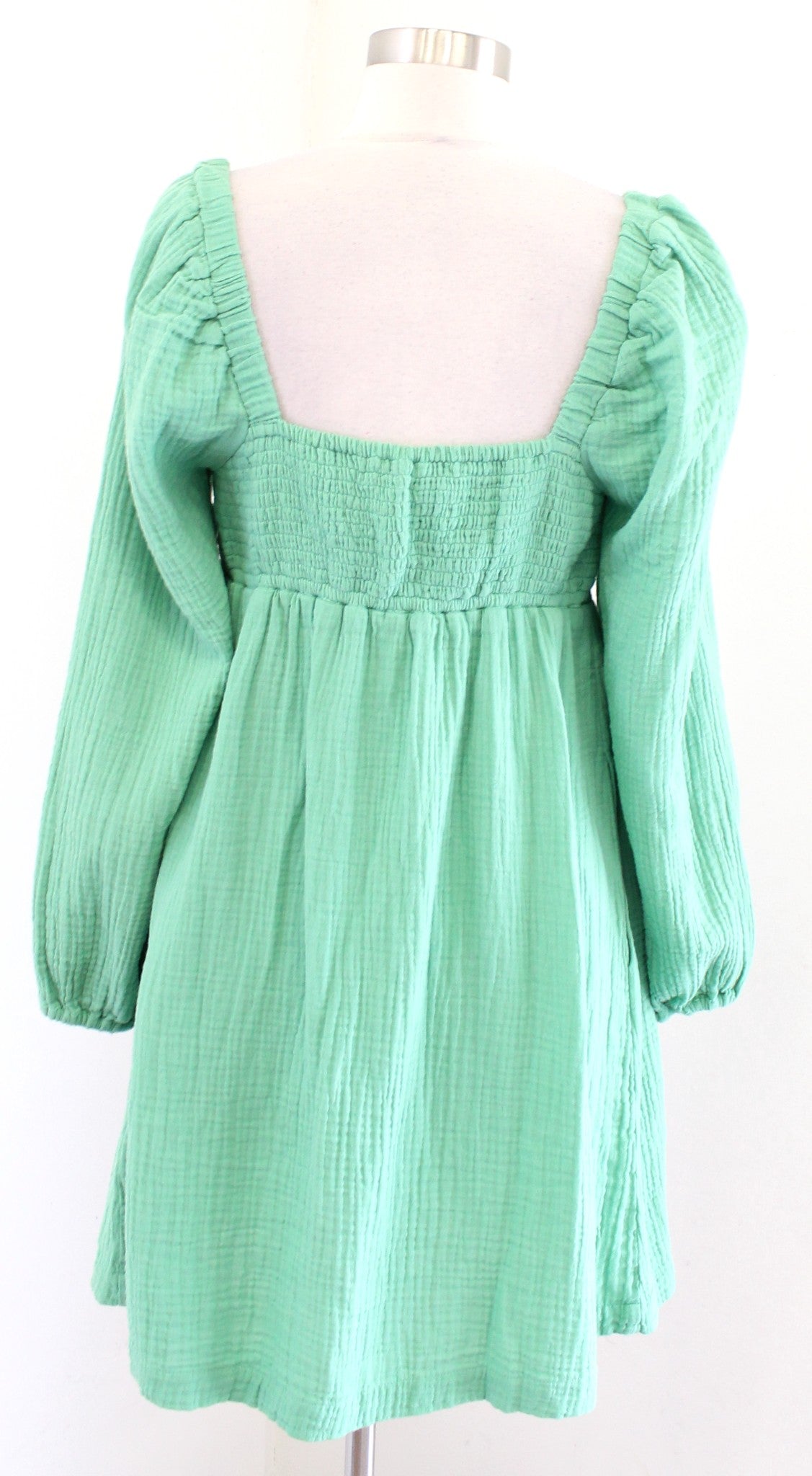 NWT J Crew Square Neck Mini Dress in Soft Gauze Size XS Green Babydoll Casual