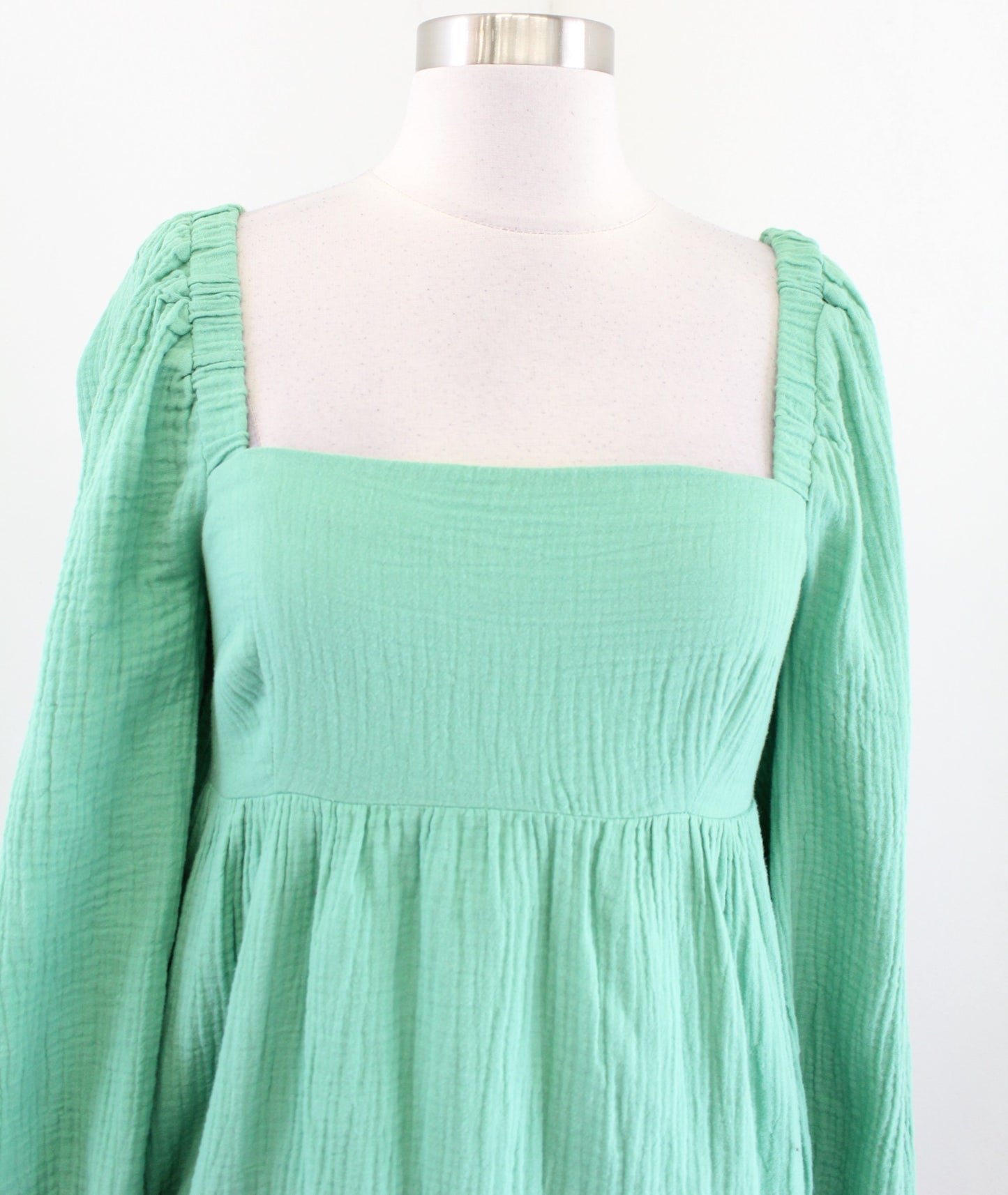 NWT J Crew Square Neck Mini Dress in Soft Gauze Size XS Green Babydoll Casual