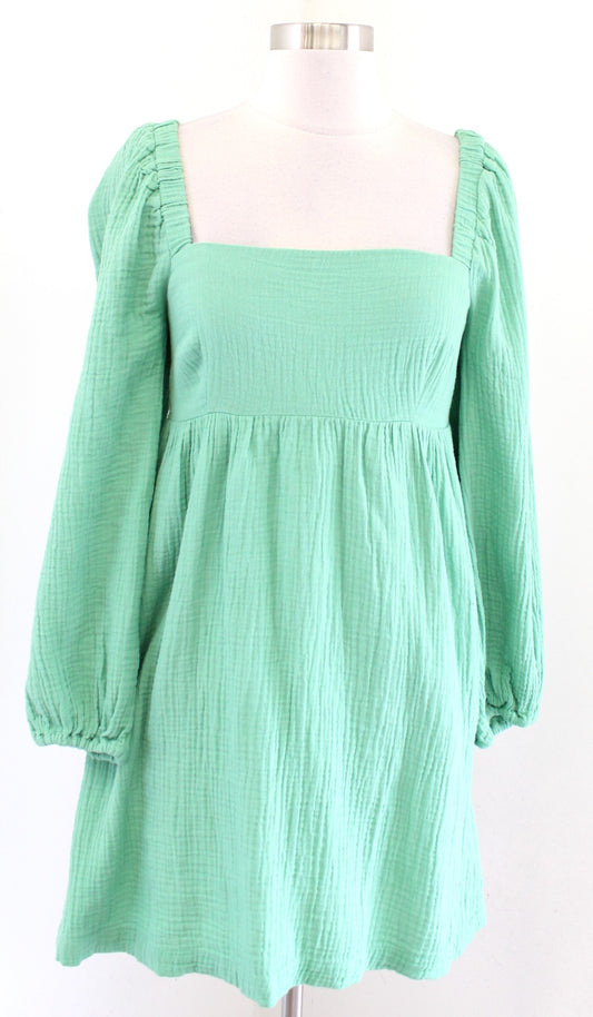 NWT J Crew Square Neck Mini Dress in Soft Gauze Size XS Green Babydoll Casual