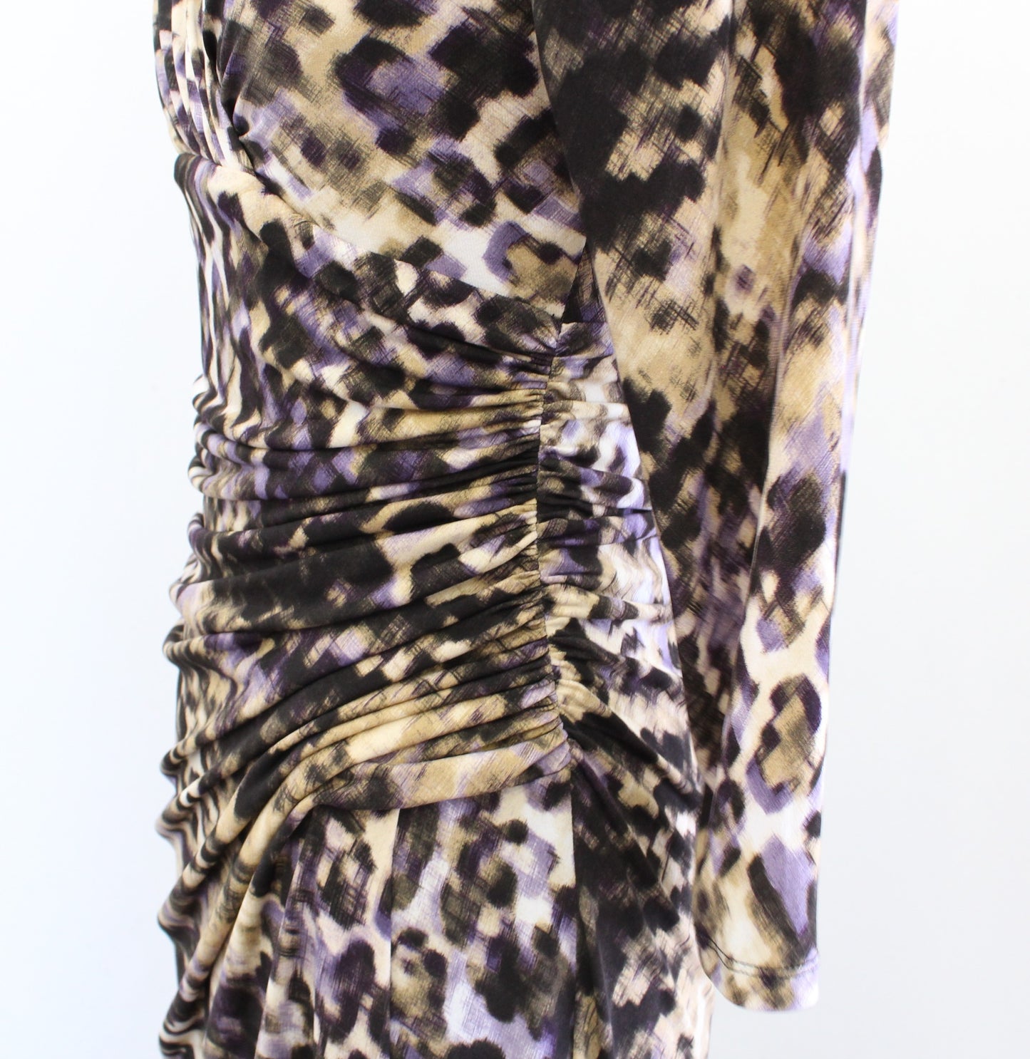 Lauren Ralph Lauren Abstract Animal Print Ruched Wiggle Dress Size 2 Purple Tan
