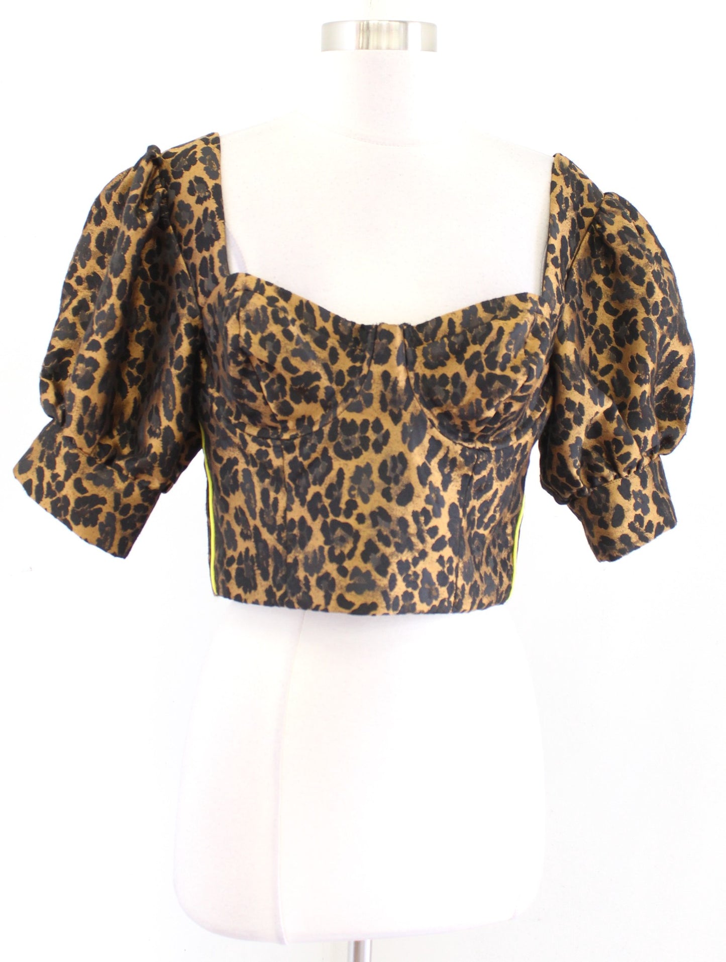 For Love and Lemons Jett Leopard Print Bustier Corset Top Puff Sleeve Size M